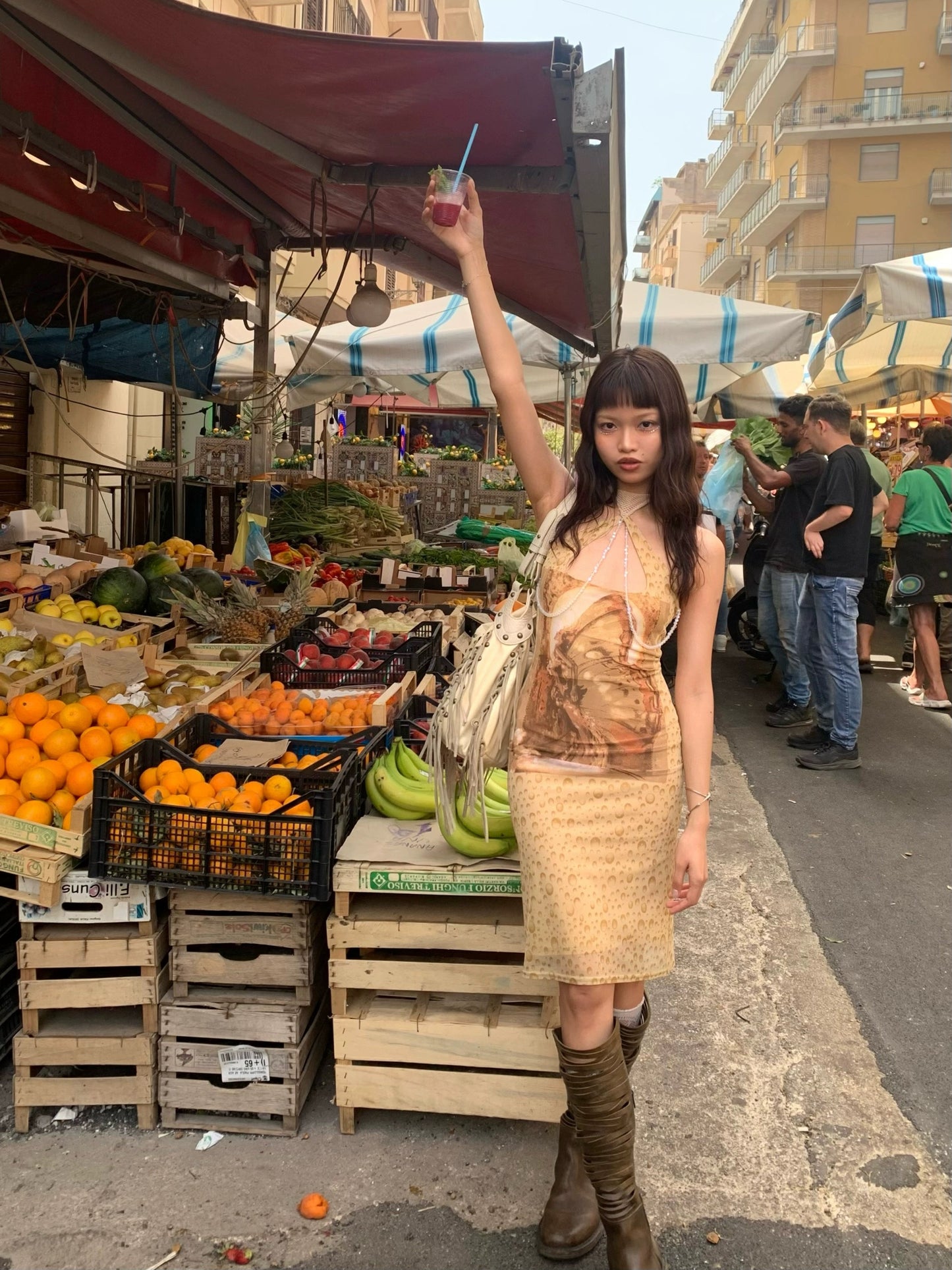 Fairy print mesh slim dress