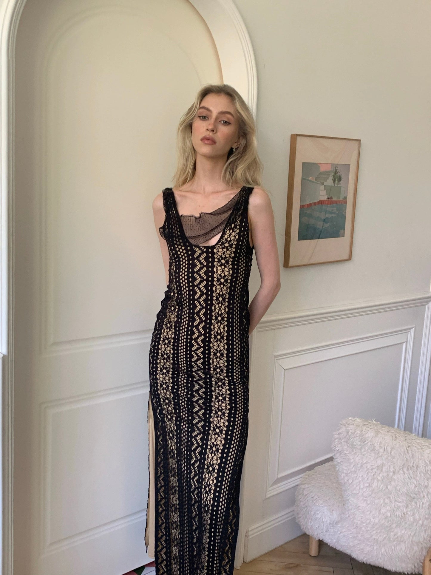 Black Widow sexy lace slit long original design dress