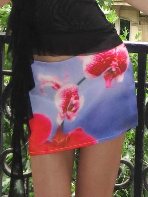 Orchid kimono - Embroidered satin wide sleeves cardigan (with belt)+Top+Skirt