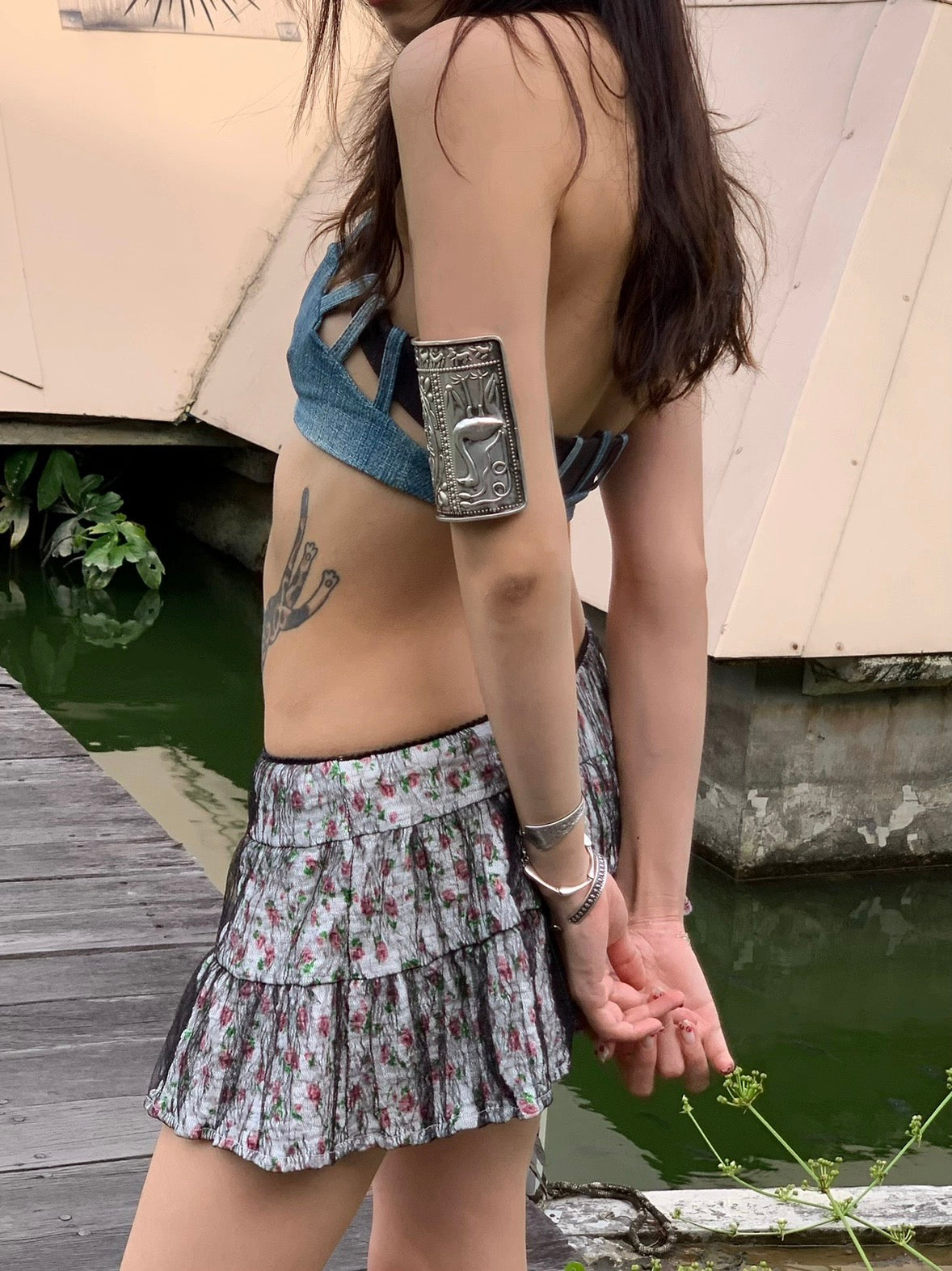 Cute double layer floral mini skirt