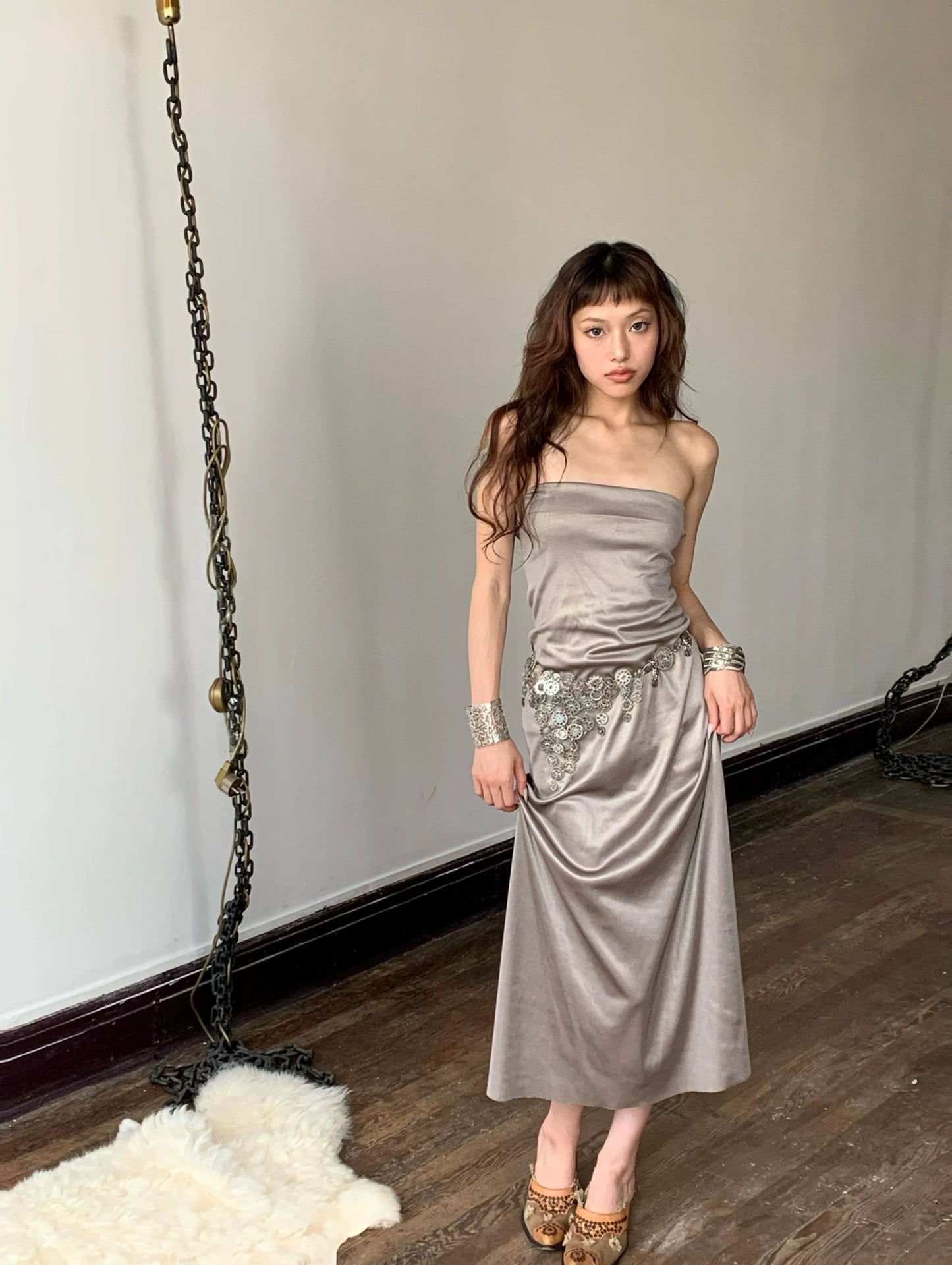 Goddess silver gray mermaid slim long skirt