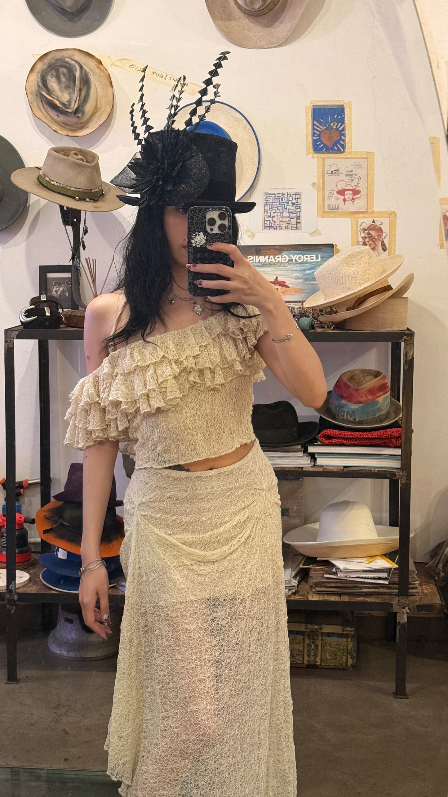 lace ruffled off-shoulder top + skirt set. Can be purchased separately