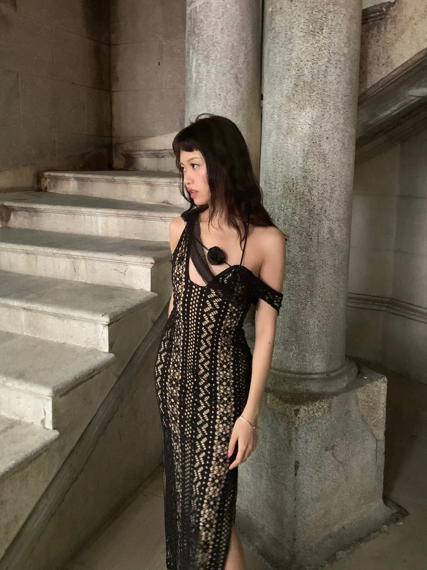 Black Widow sexy lace slit long original design dress