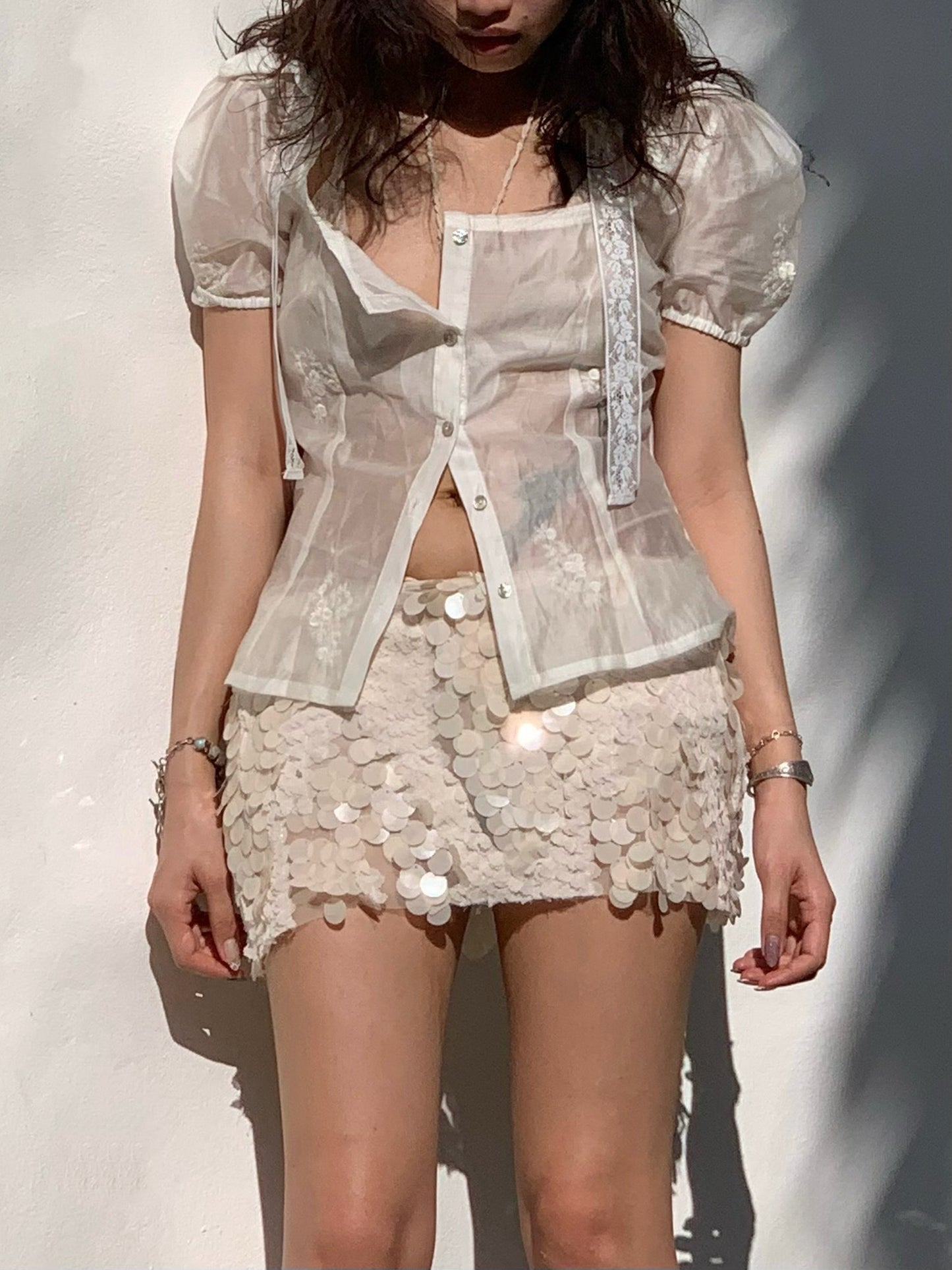 Mermaid sequined nude color short skirt with matching pantie inside