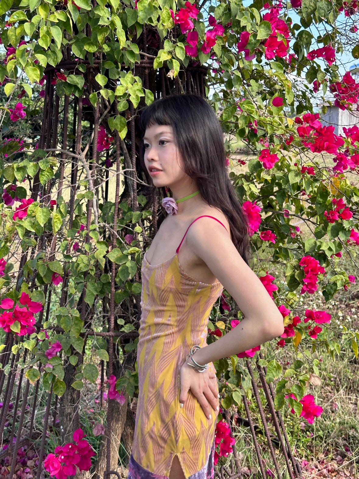 candy color contrast color strap ultra short super stretchy dress