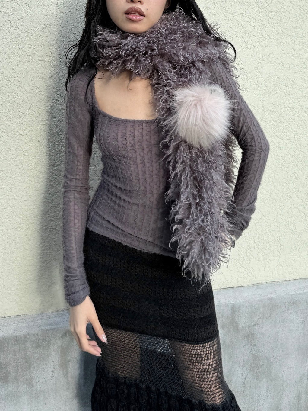 Big neckline purple-grey top