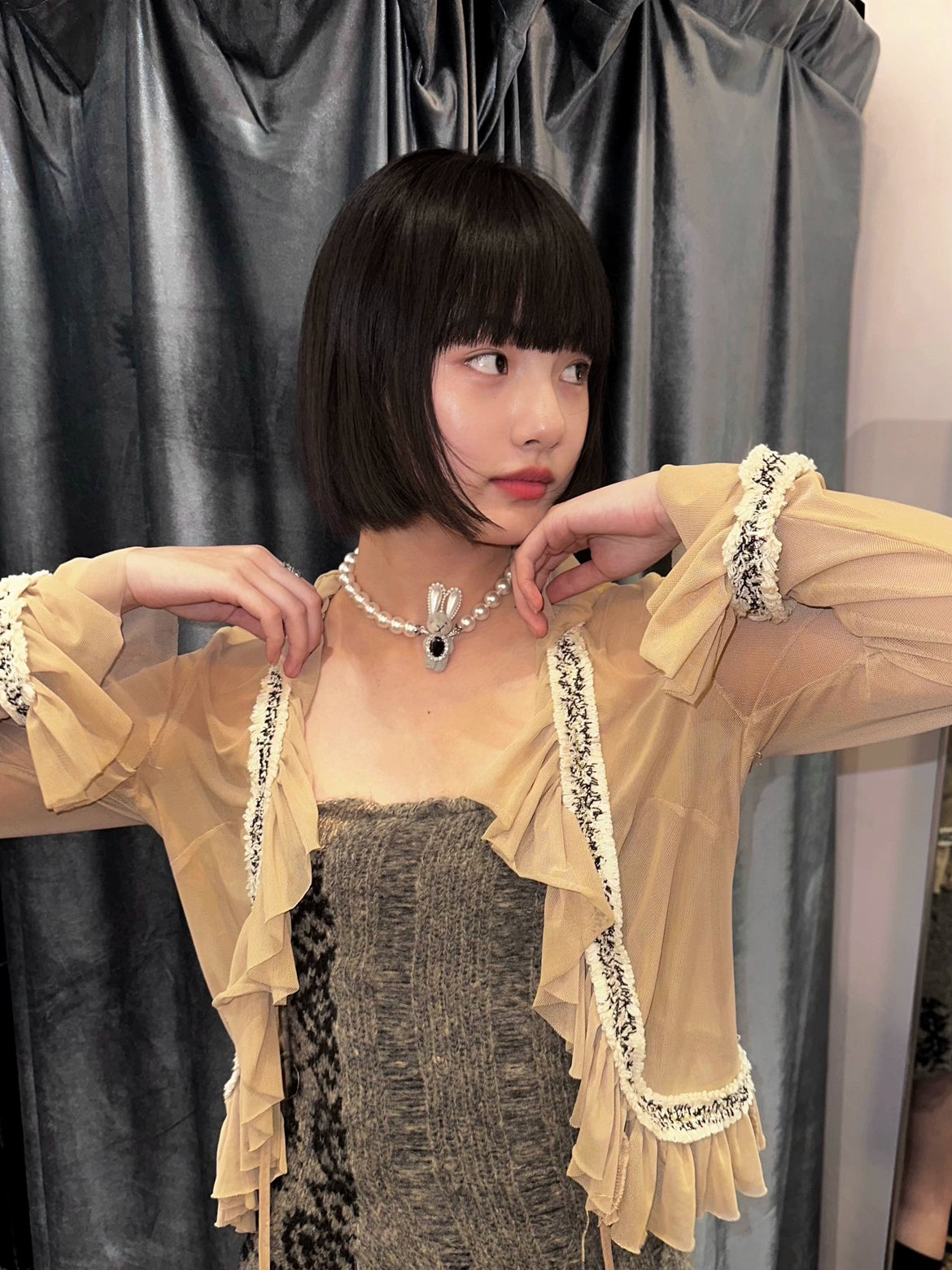 Romance Mesh Ruffled Collar Blouse