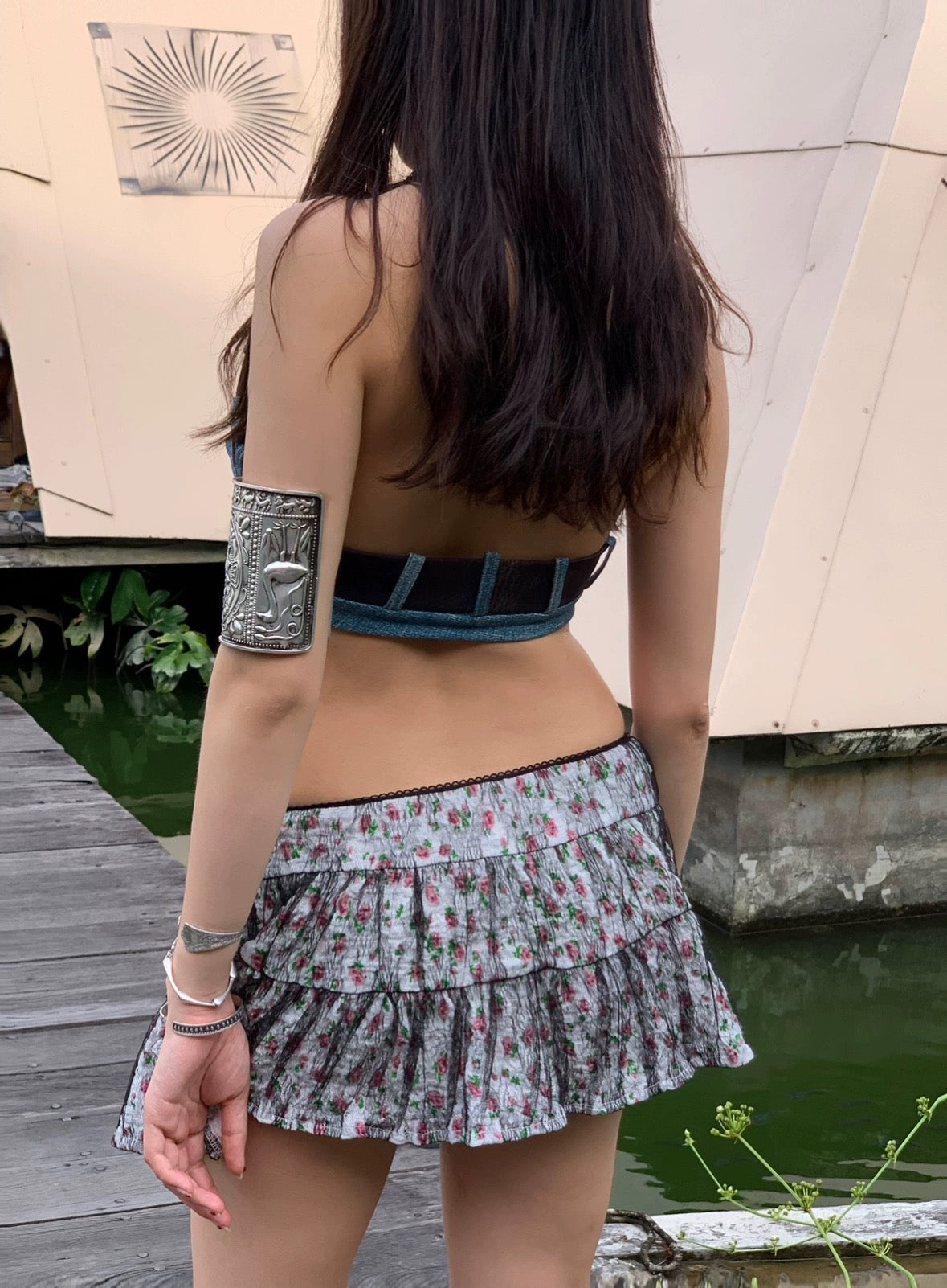 Cute double layer floral mini skirt