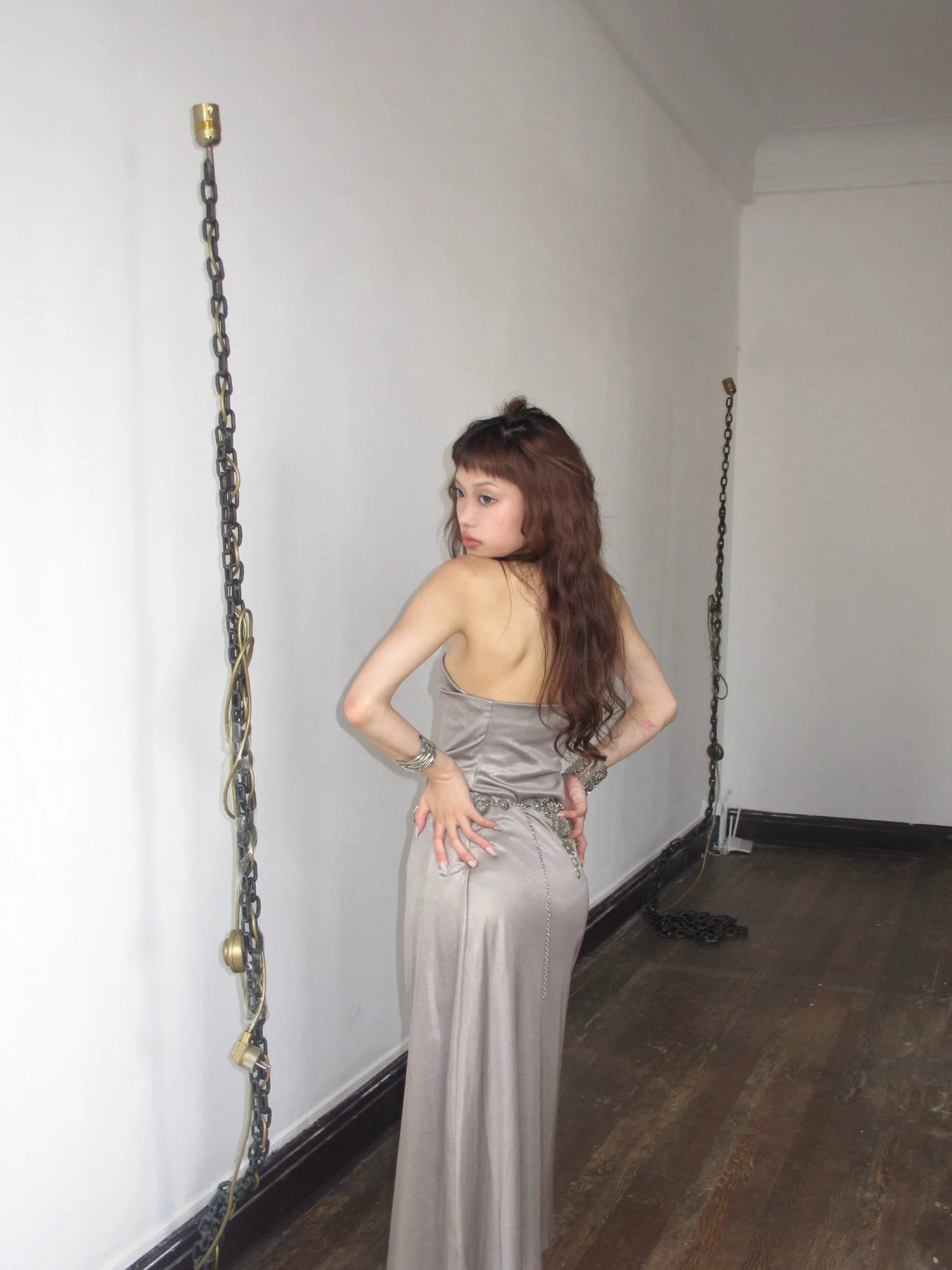 Goddess silver gray mermaid slim long skirt