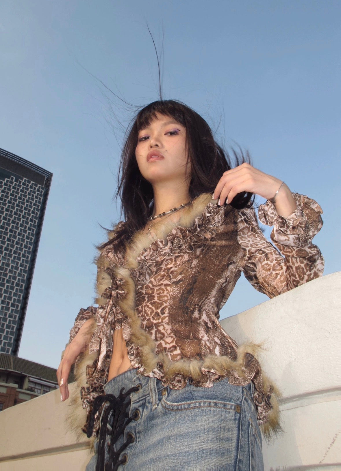 Sexy spicy leopard print chiffon long sleeve cardigan top