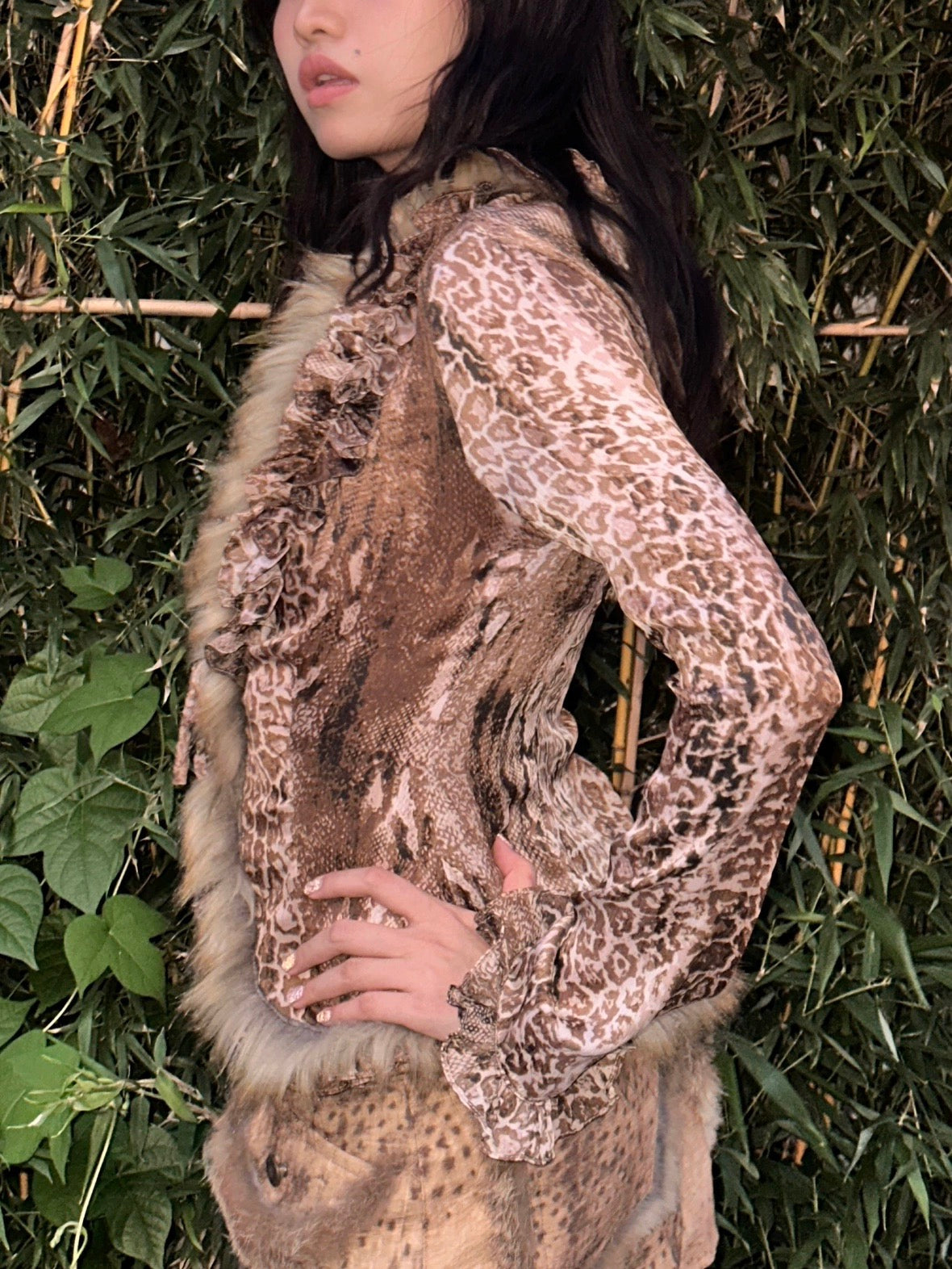 Sexy spicy leopard print chiffon long sleeve cardigan top