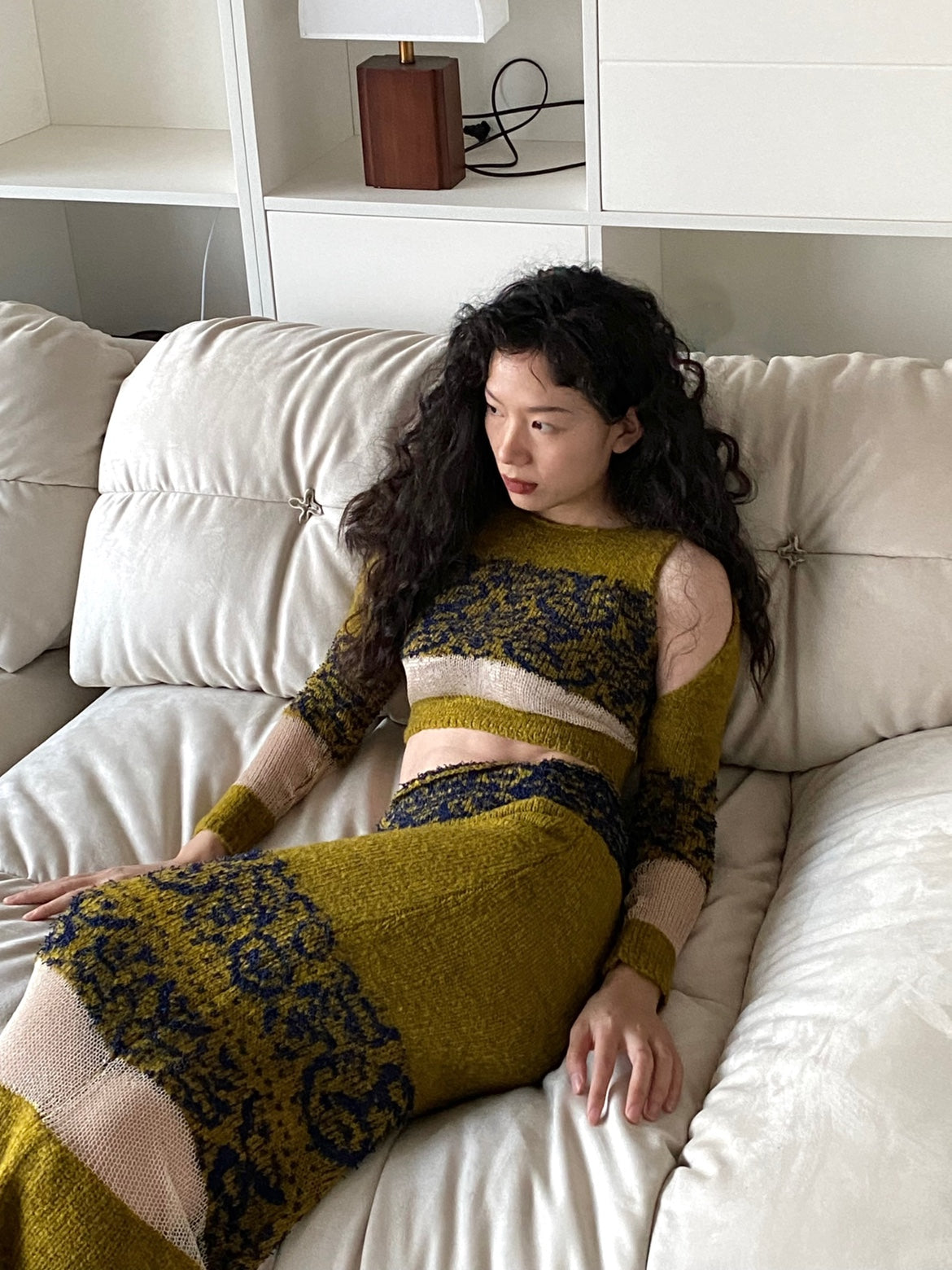 Yellow-green Jacquard Knit set