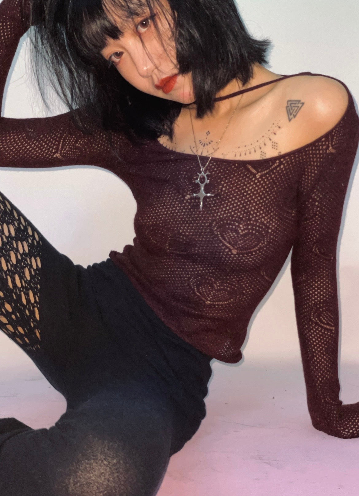 Heart-shape dark purple Knit Top