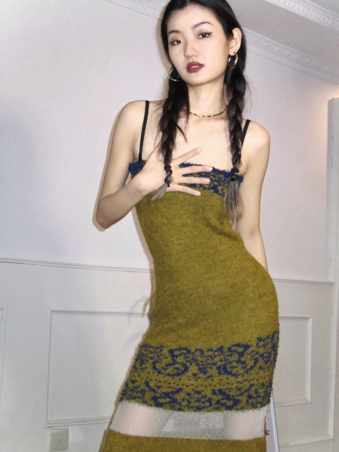 Yellow-green Jacquard Knit set