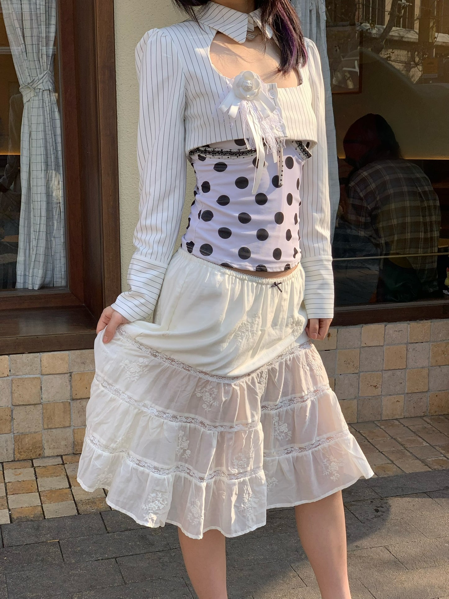 Black and white striped short jacket