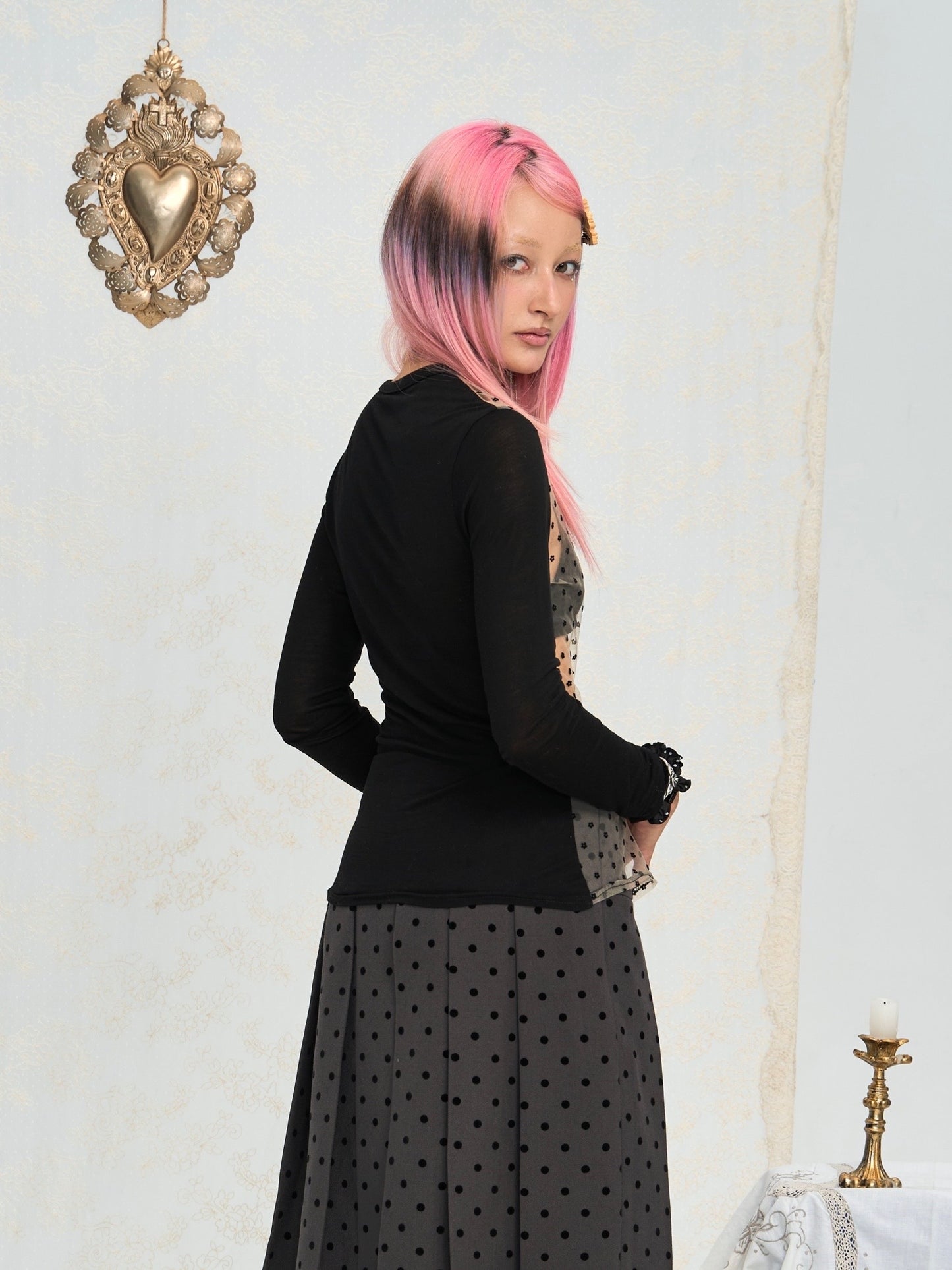 Patchwork black knitted cardigan