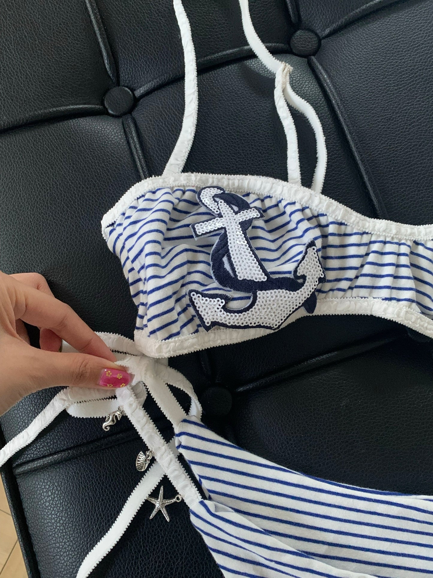 Navy striped anchor cute and playful bikini set