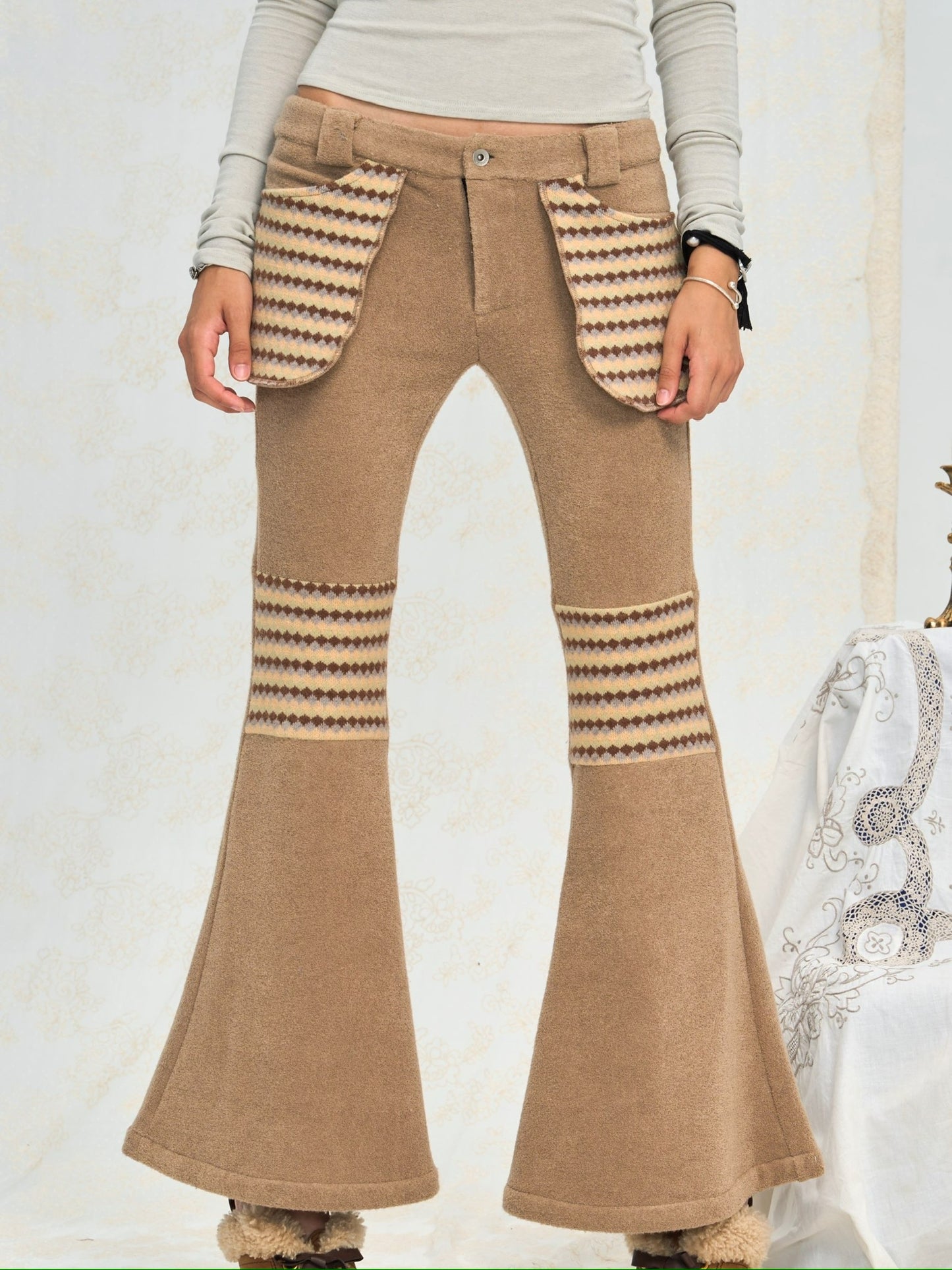 The most comfortable autumn-winter pants!! Two-color stretchy multi-color low-rise flared pants