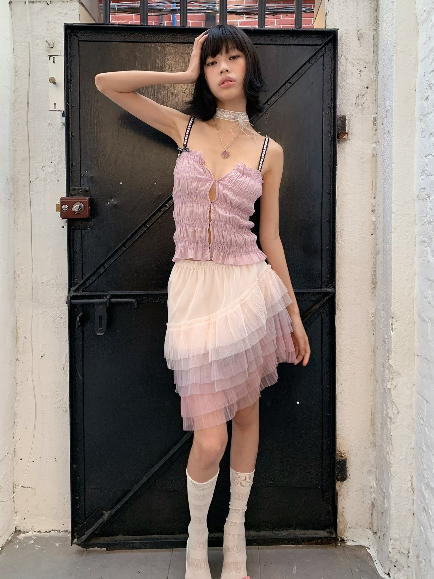 Purple playful and cute pleated fitted  top