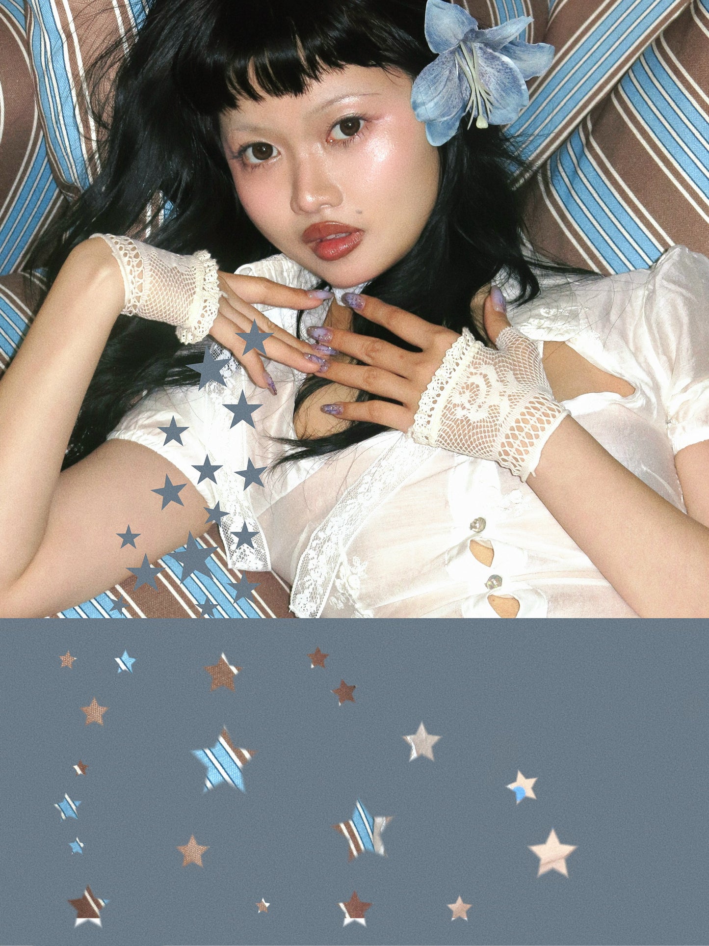 Baby blue polka dot original design tencel mid-length dress