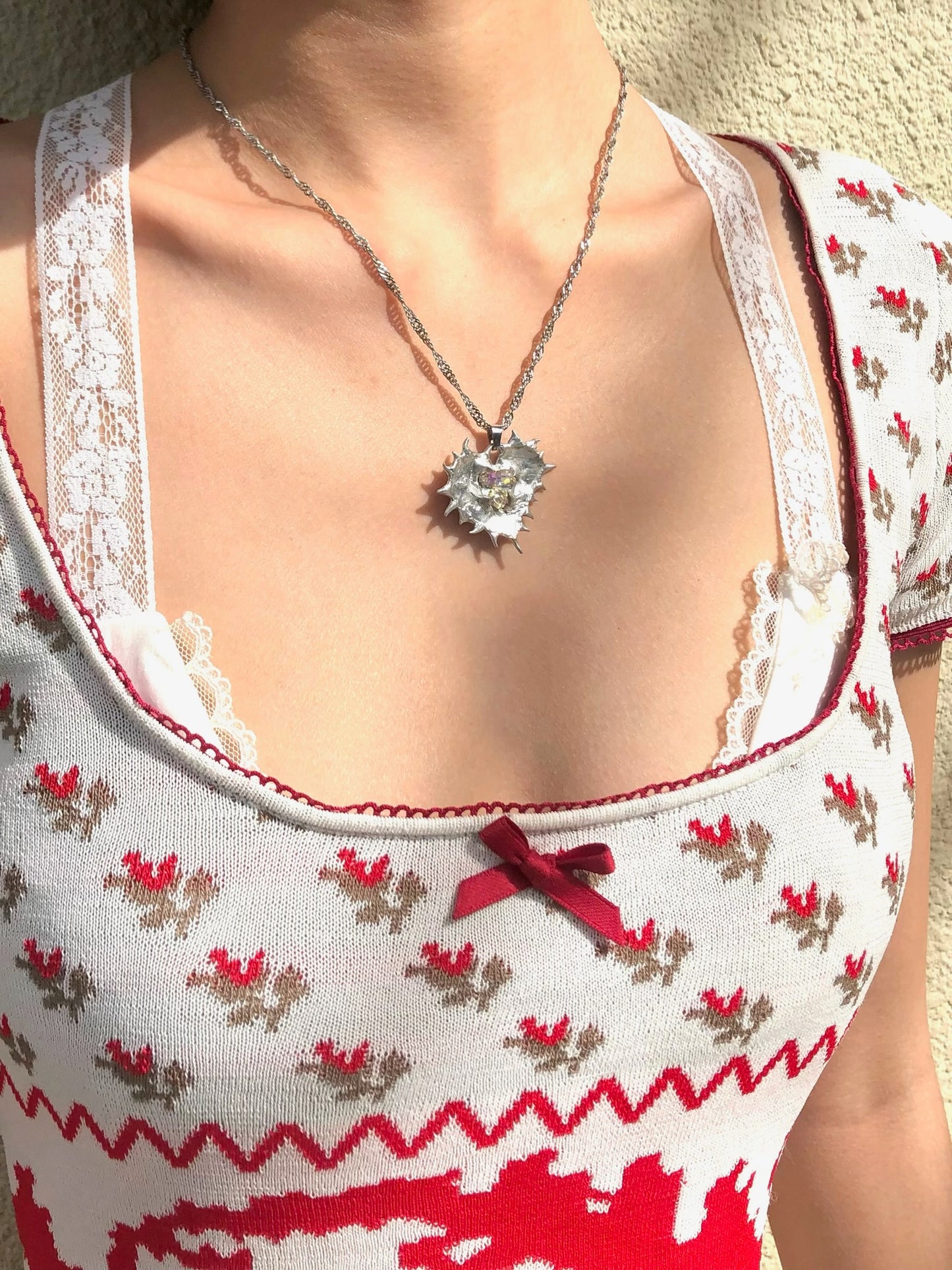 Red floral summer knit set - top + shorts