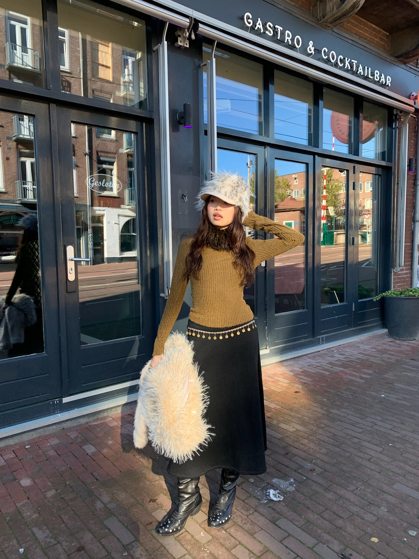 Furry light khaki warm autumn/winter knight hat