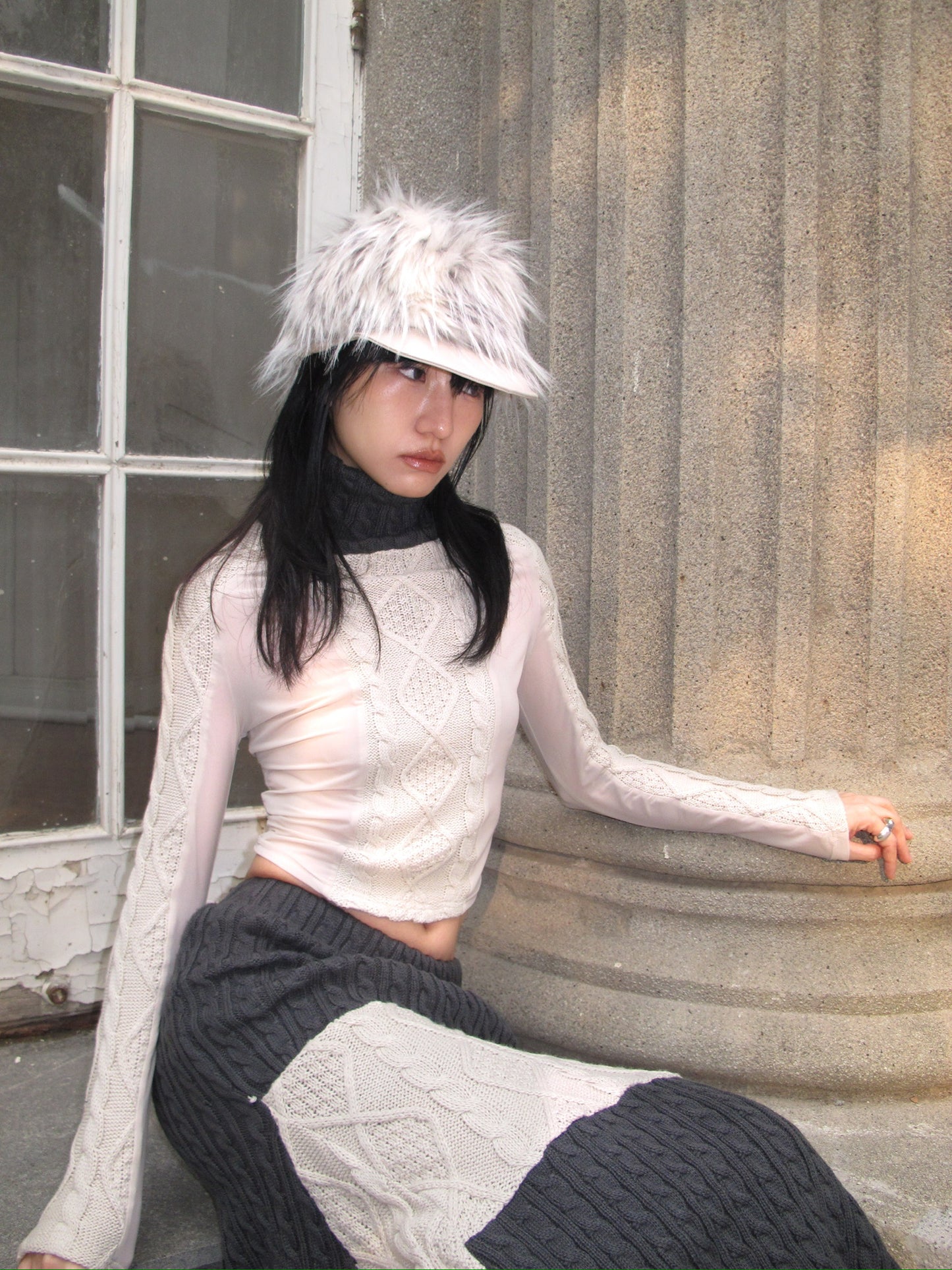 Original patchwork knitted stretch slimming design top + half skirt （can be bought separately