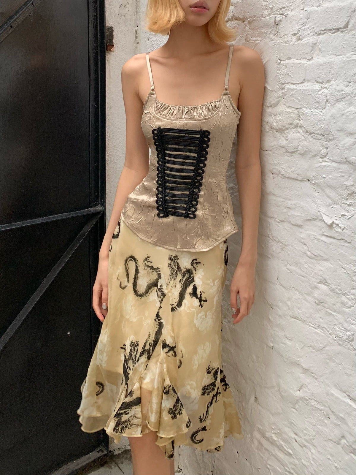 Napoleon-style golden halter top