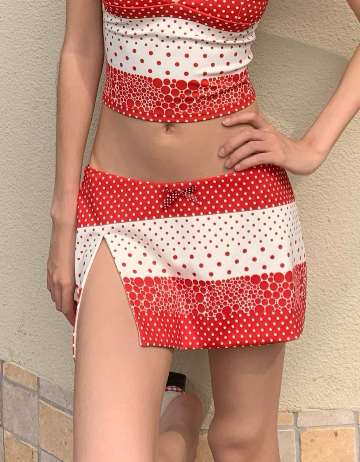 Orange soda polka dot printed three-piece swimsuit bikini - can be purchased separately