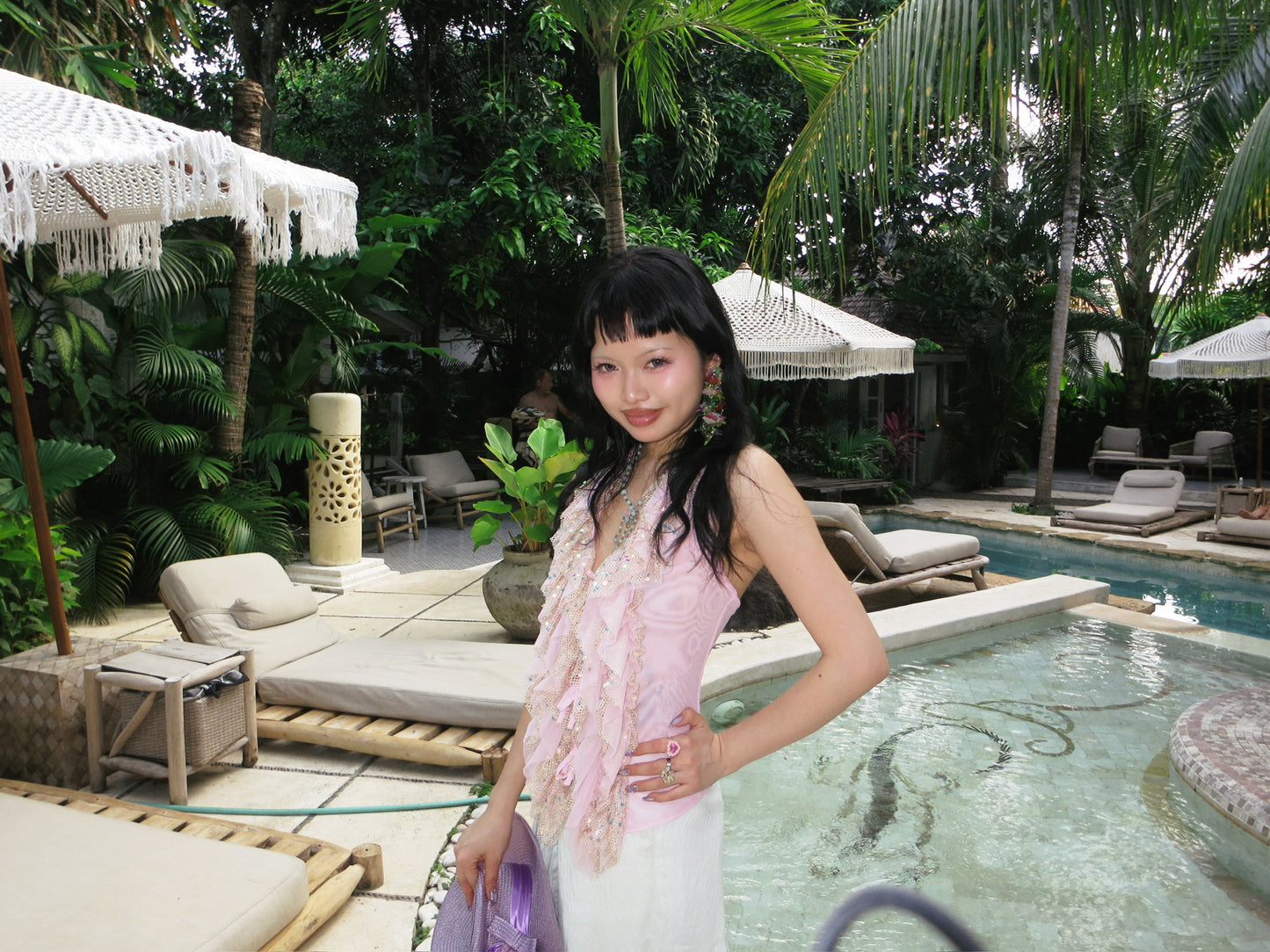 Pink glittering sequin ruffled halter strap original design top