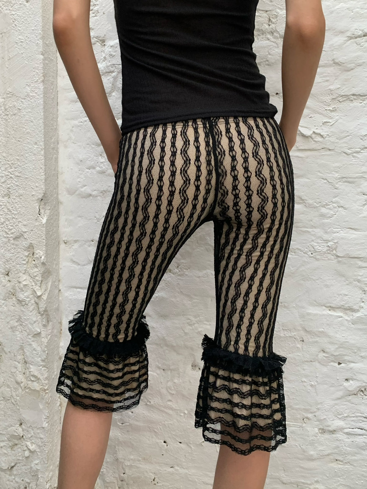 Black and White lace retro striped leggings trousers pants