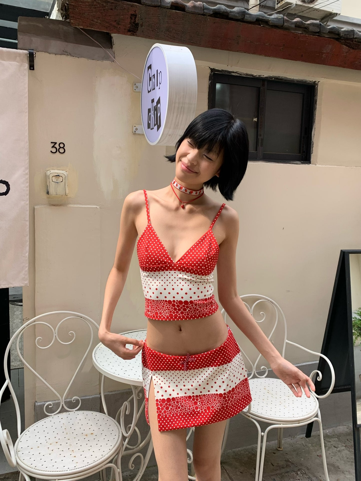 Orange soda polka dot printed three-piece swimsuit bikini - can be purchased separately