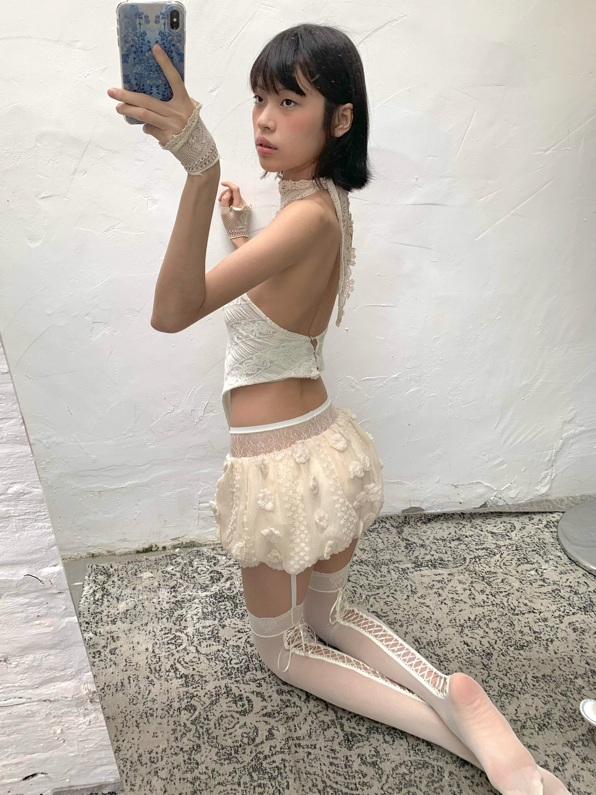 Beigequality suspenders stockings
