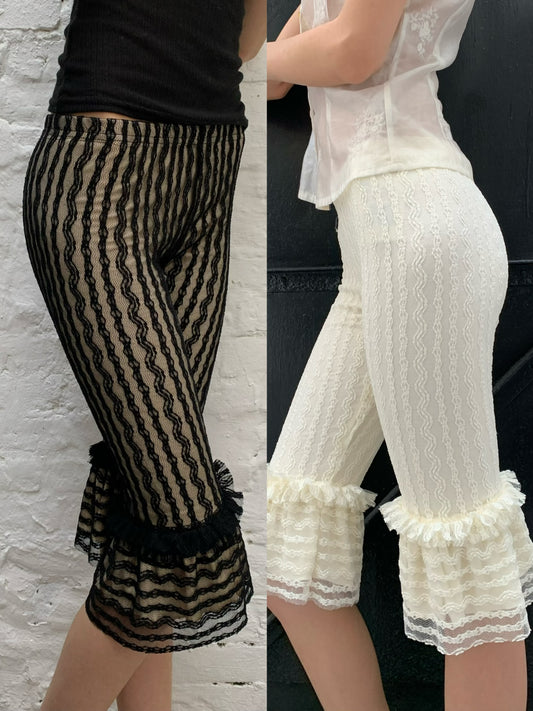 Black and White lace retro striped leggings trousers pants