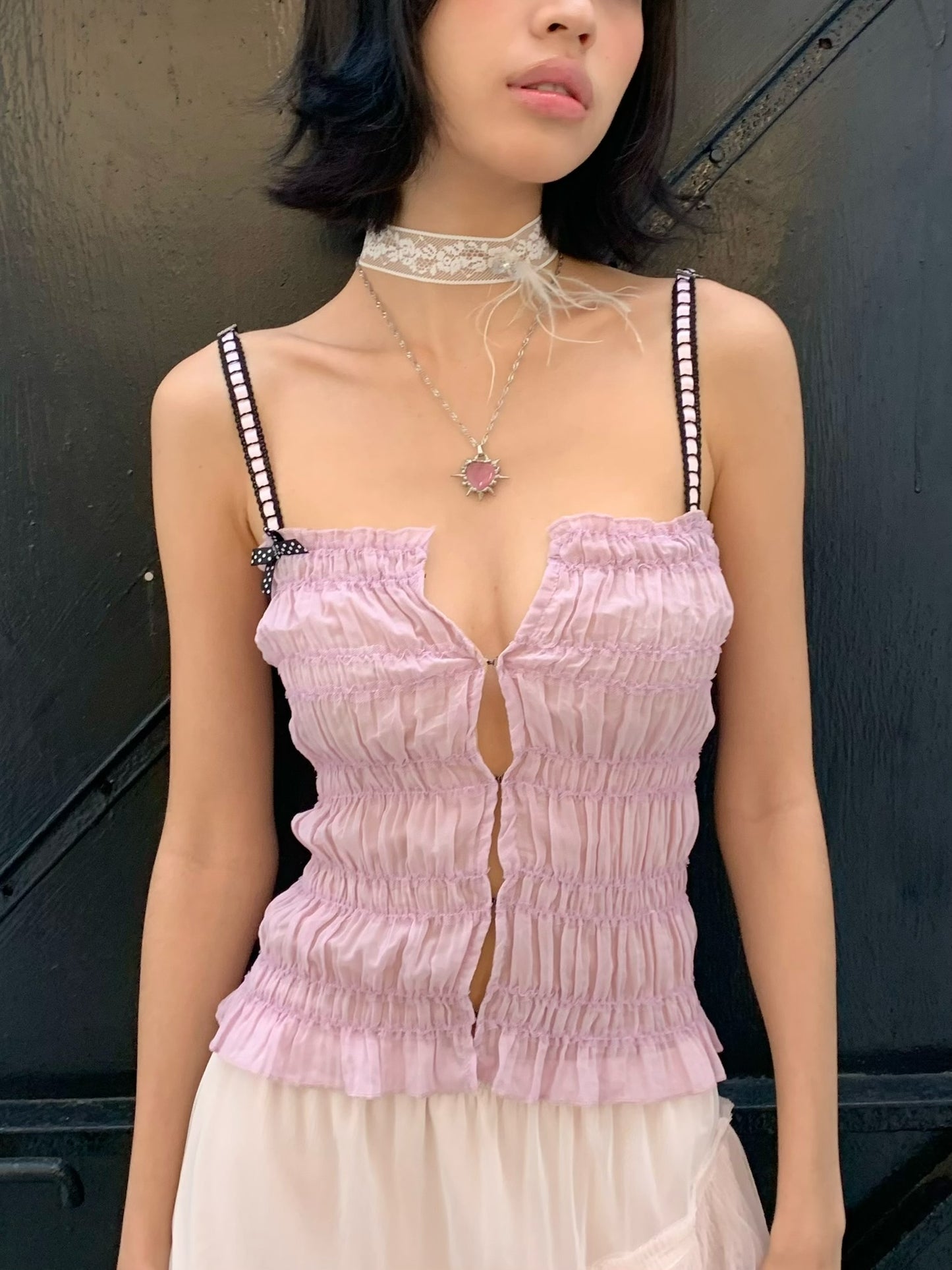 Purple playful and cute pleated fitted  top