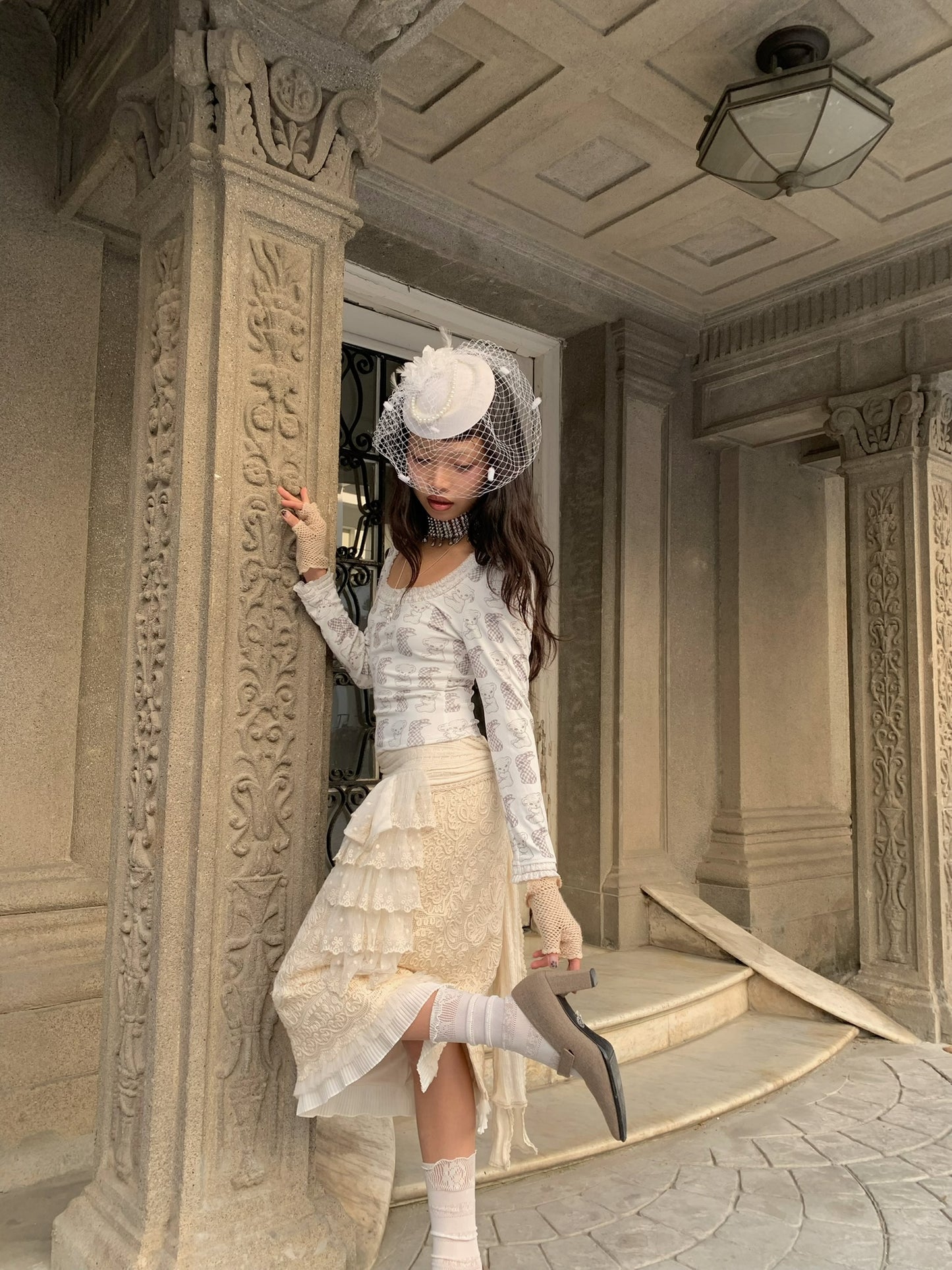 Embroidered Lace skirt With Thick lining
