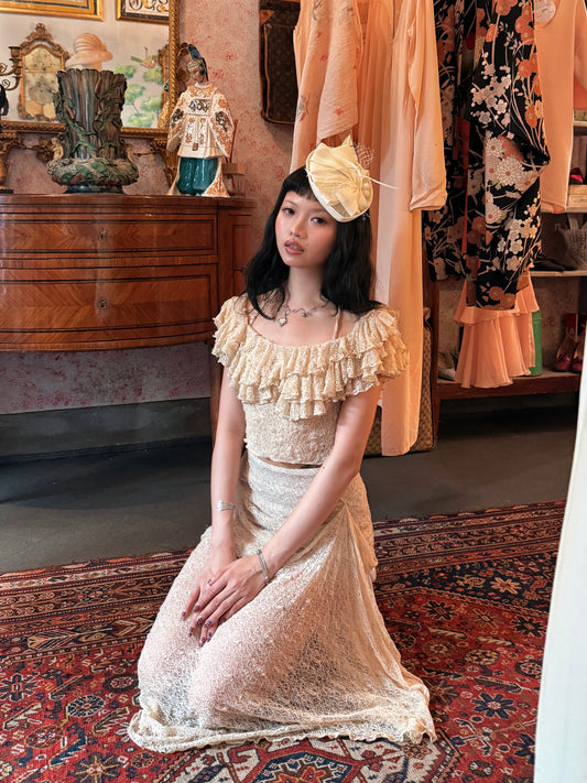 lace ruffled off-shoulder top + skirt set. Can be purchased separately