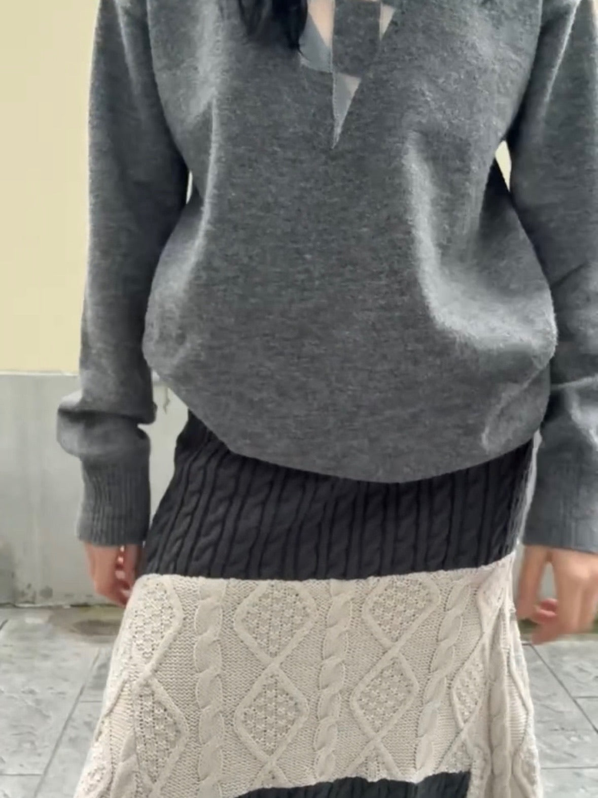 Original patchwork knitted stretch slimming design top + half skirt （can be bought separately