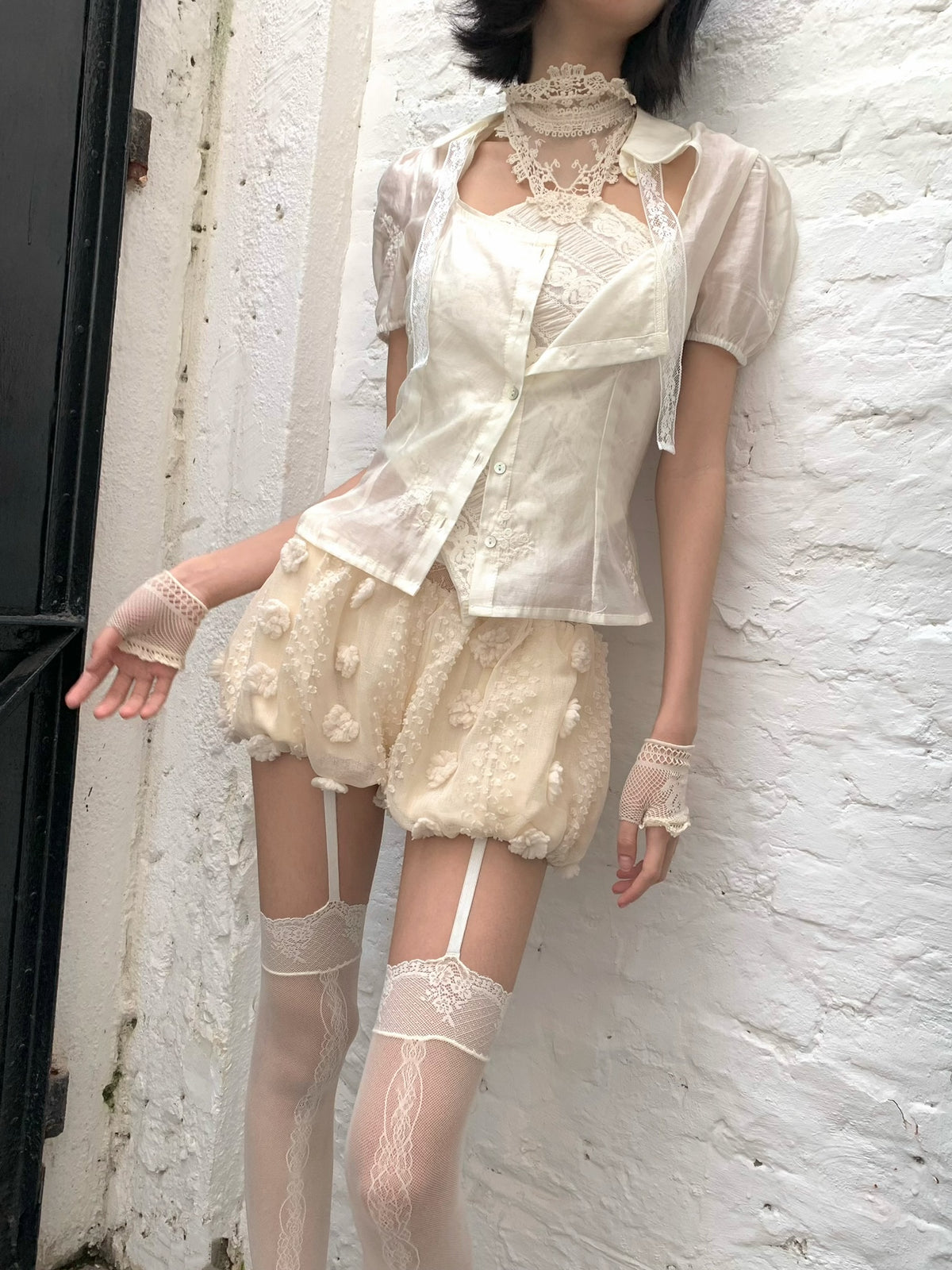 Beigequality suspenders stockings