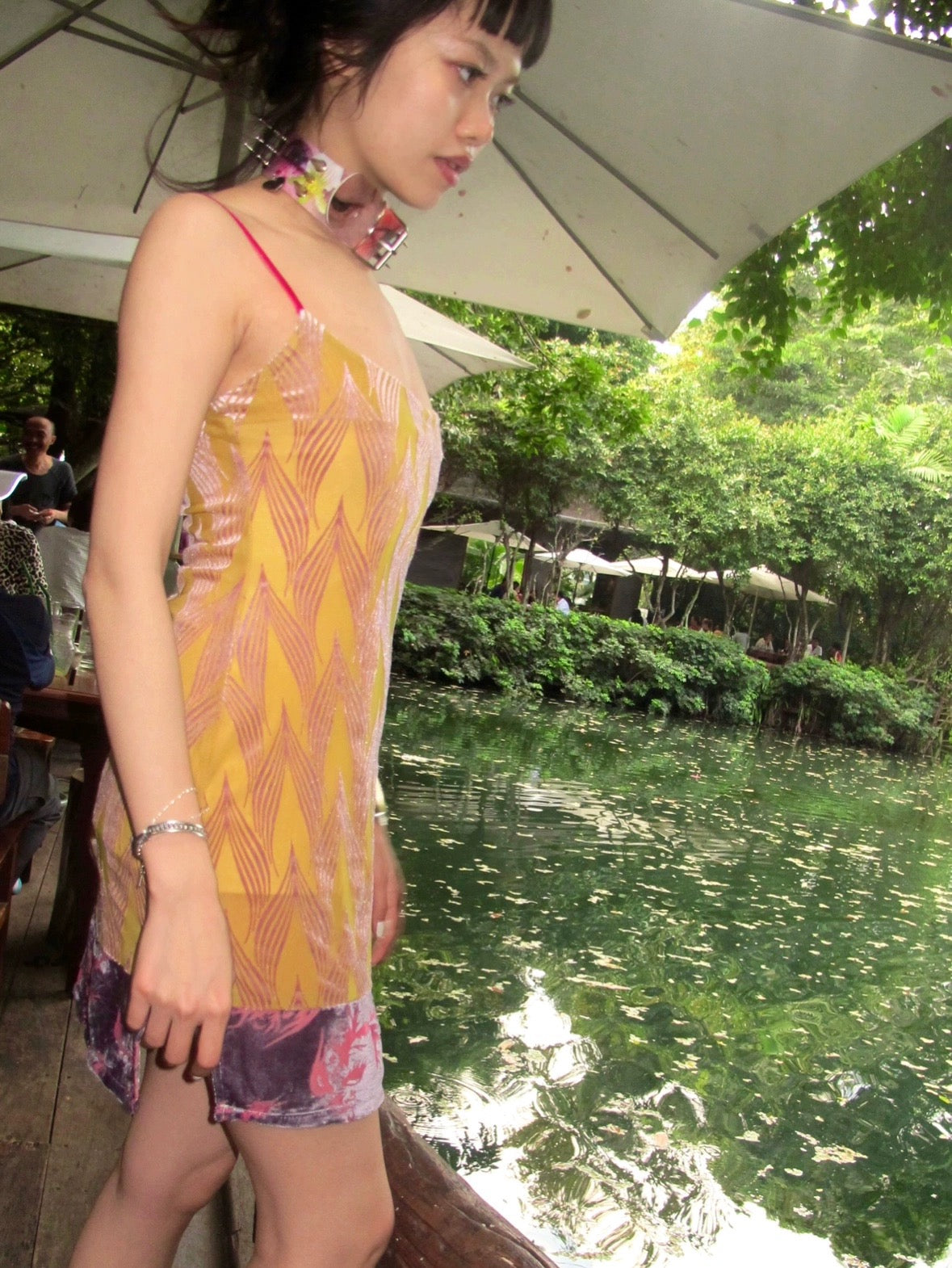 candy color contrast color strap ultra short super stretchy dress