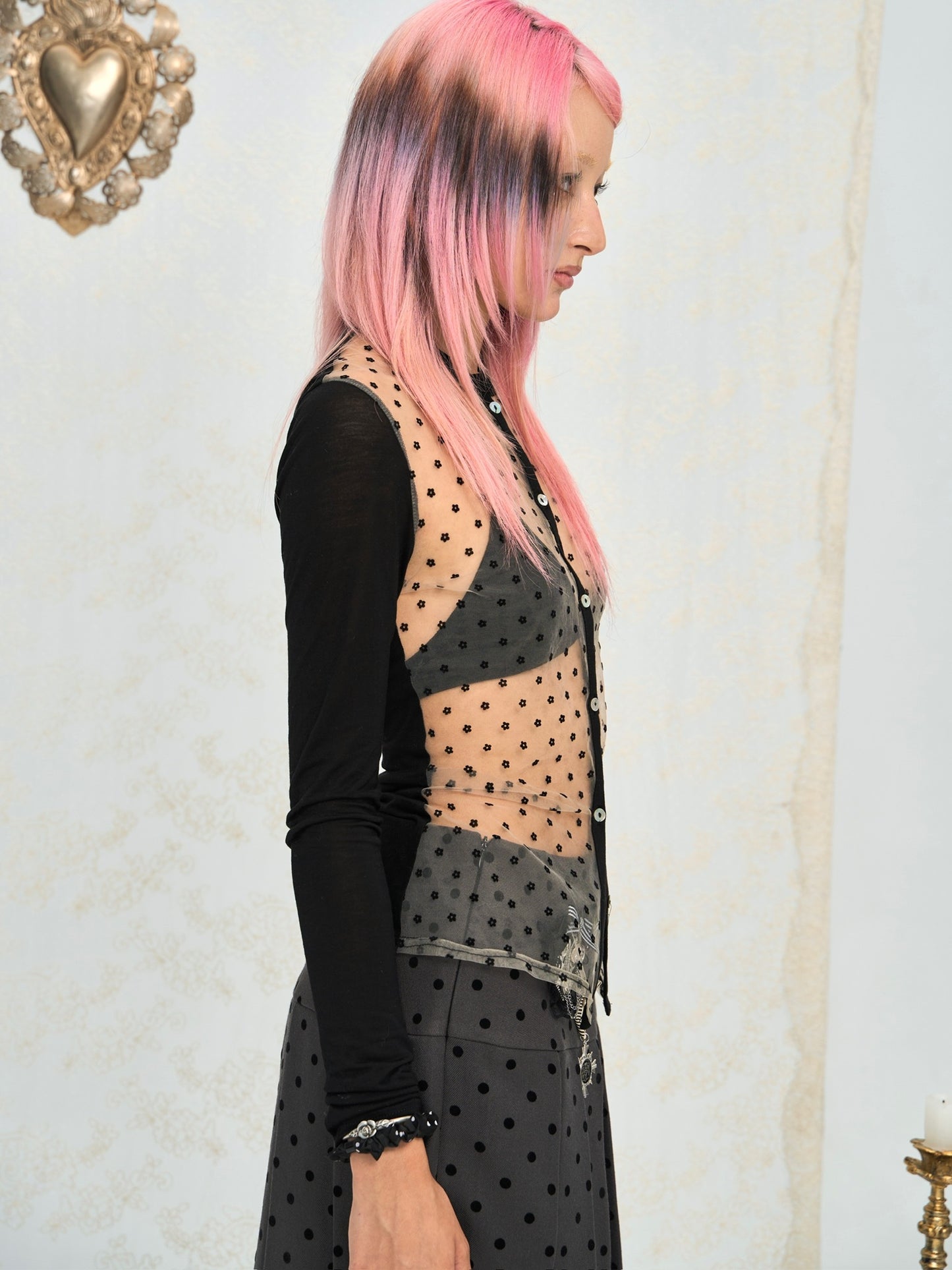 Patchwork black knitted cardigan