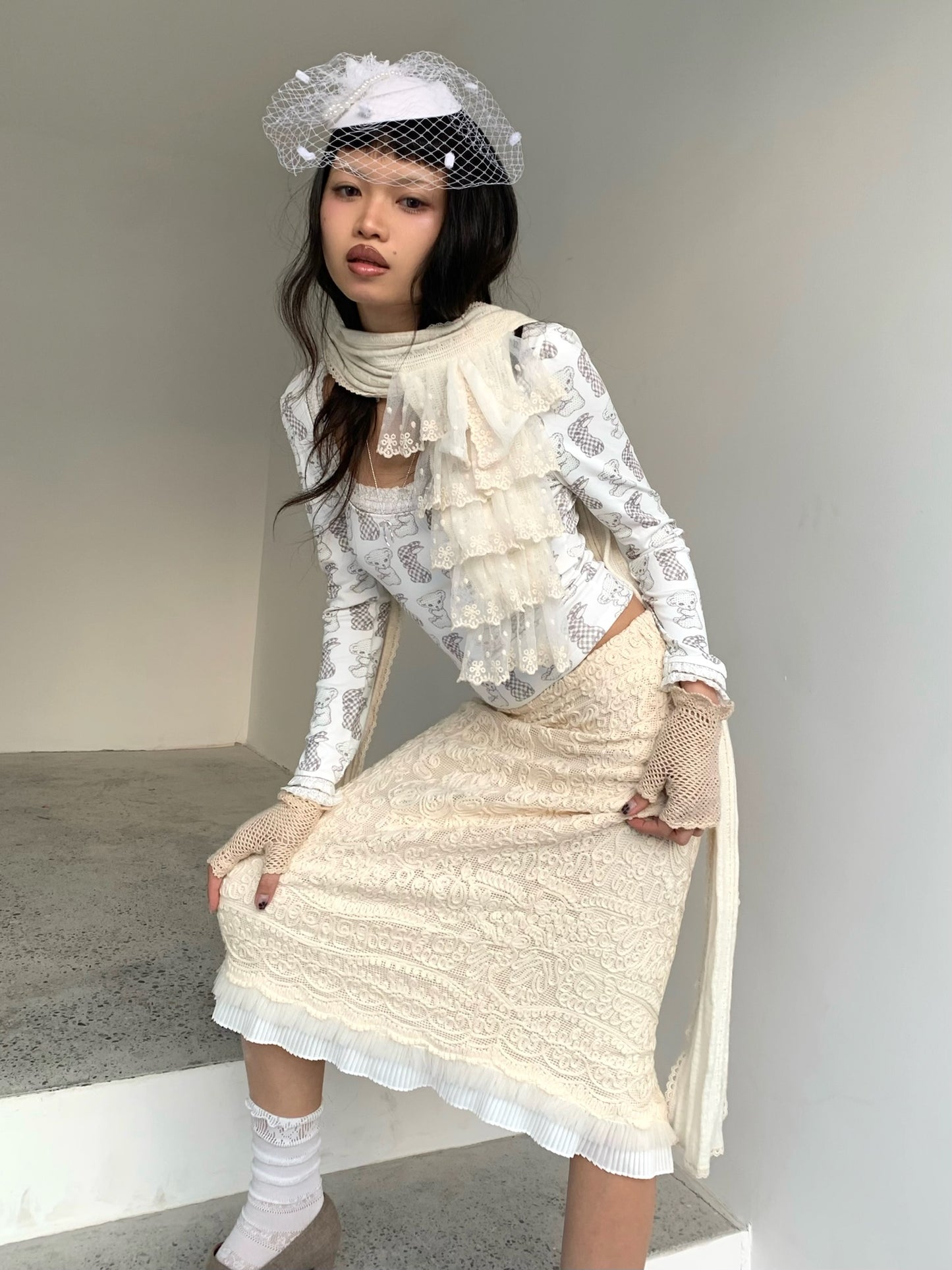 Embroidered Lace skirt With Thick lining