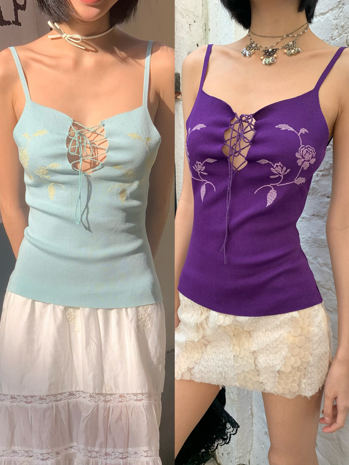 Sea Blue/Grape Purple Original Knitted Stretchable Adjustable Shoulder Strap Top
