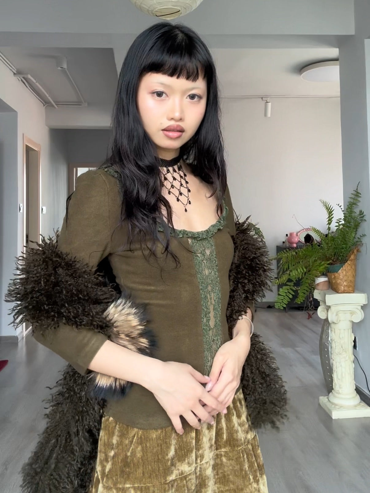 Shade Green Vintage Lace Long-Sleeved Turtleneck Top