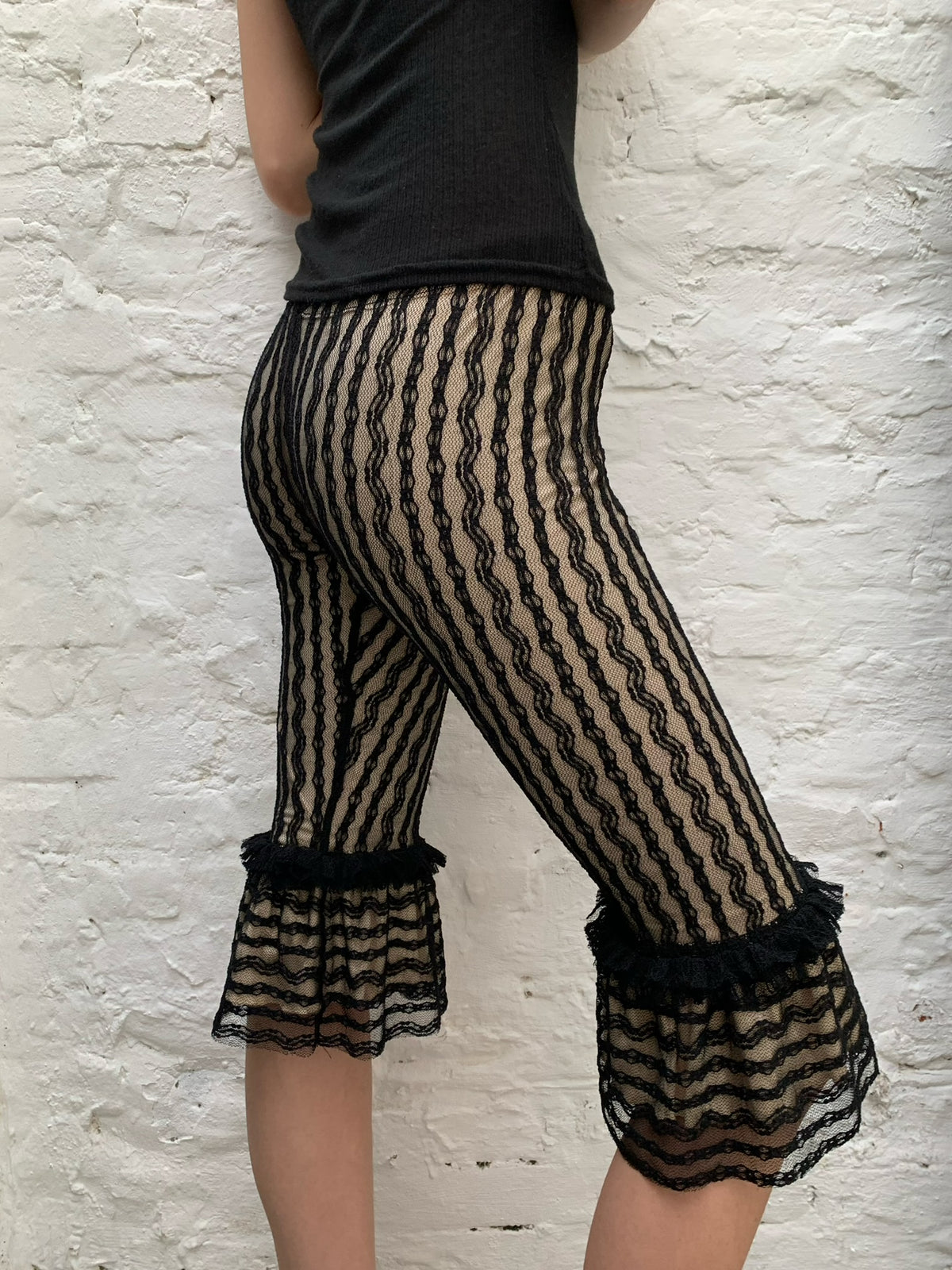 Black and White lace retro striped leggings trousers pants