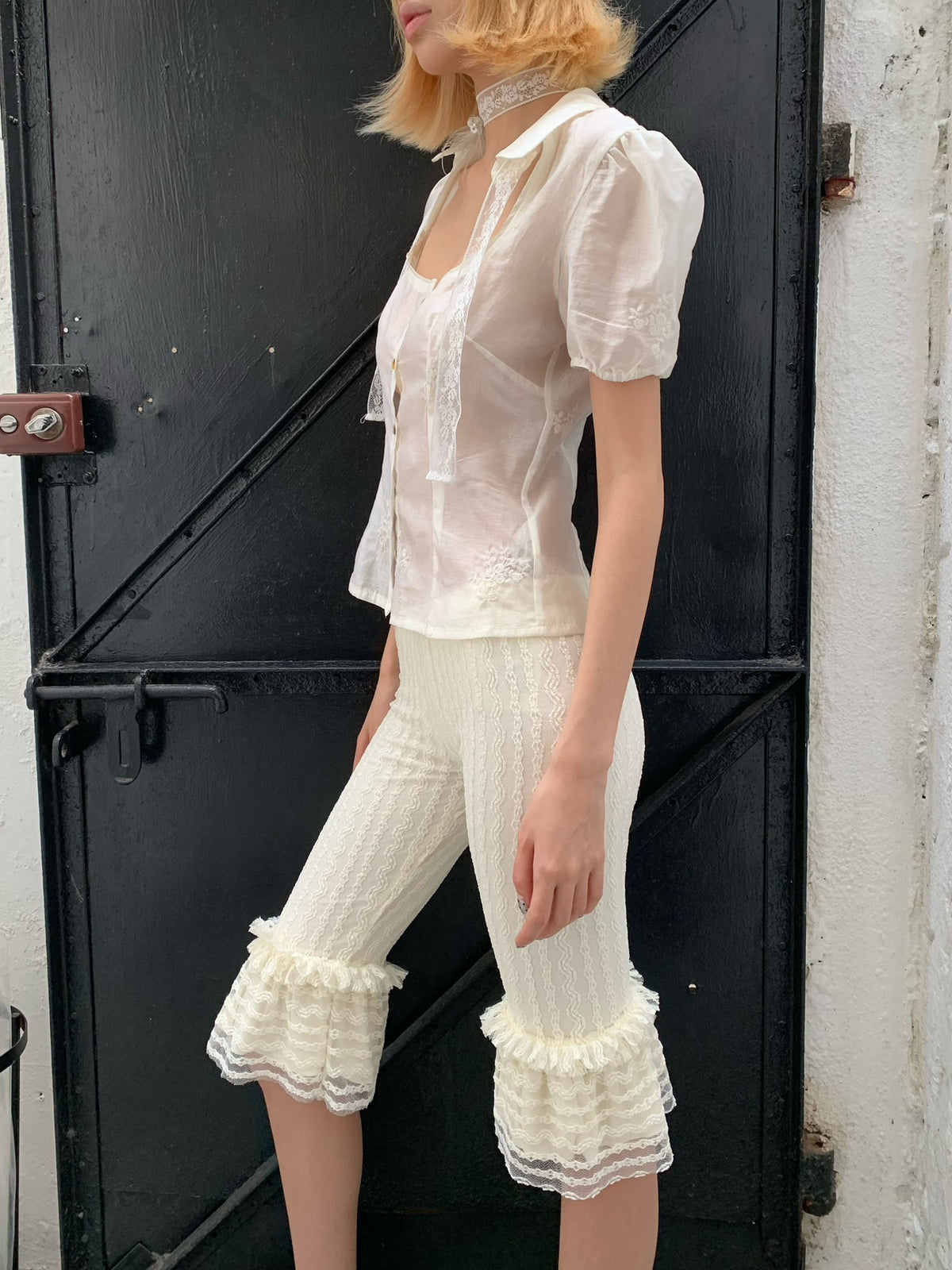 Black and White lace retro striped leggings trousers pants