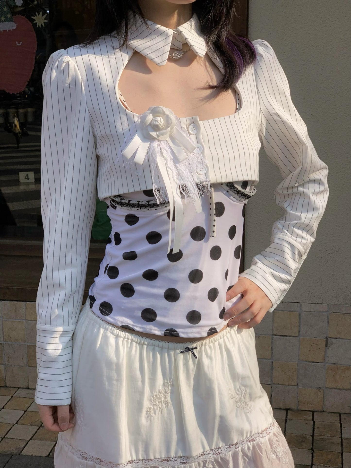 Black and white striped short jacket
