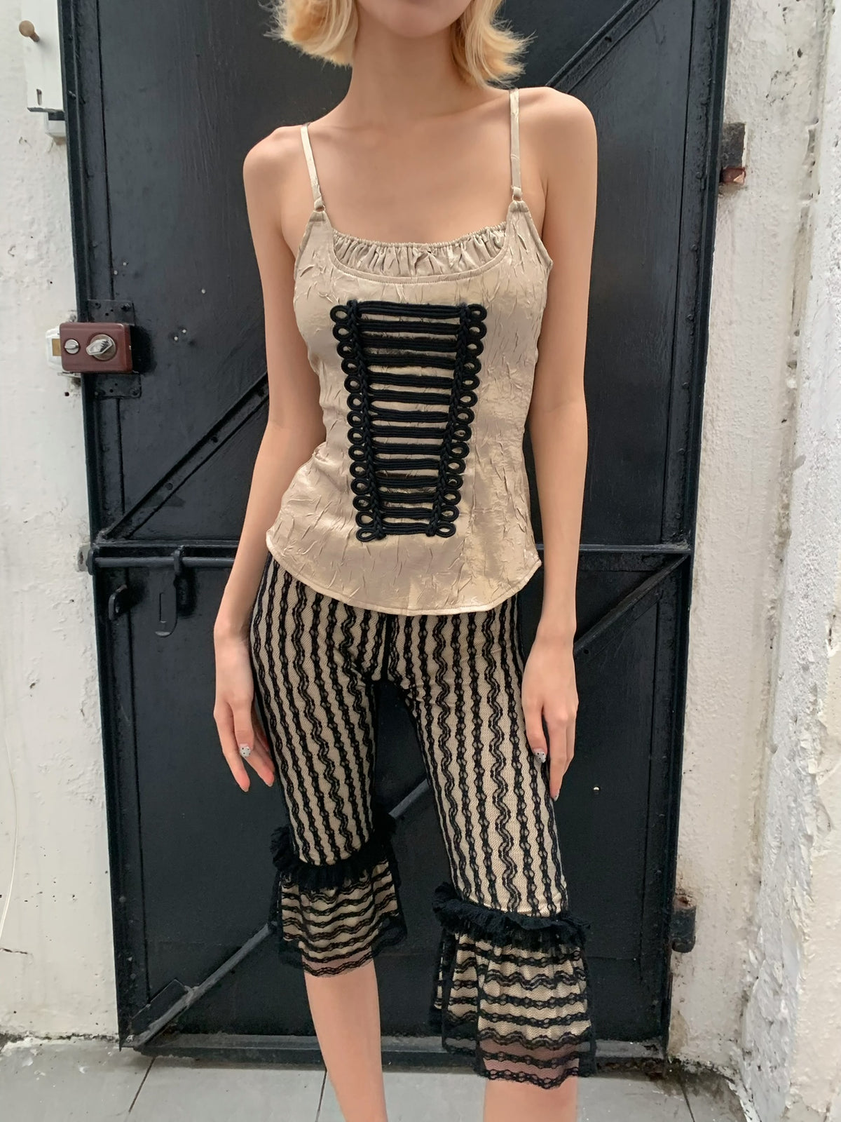 Black and White lace retro striped leggings trousers pants