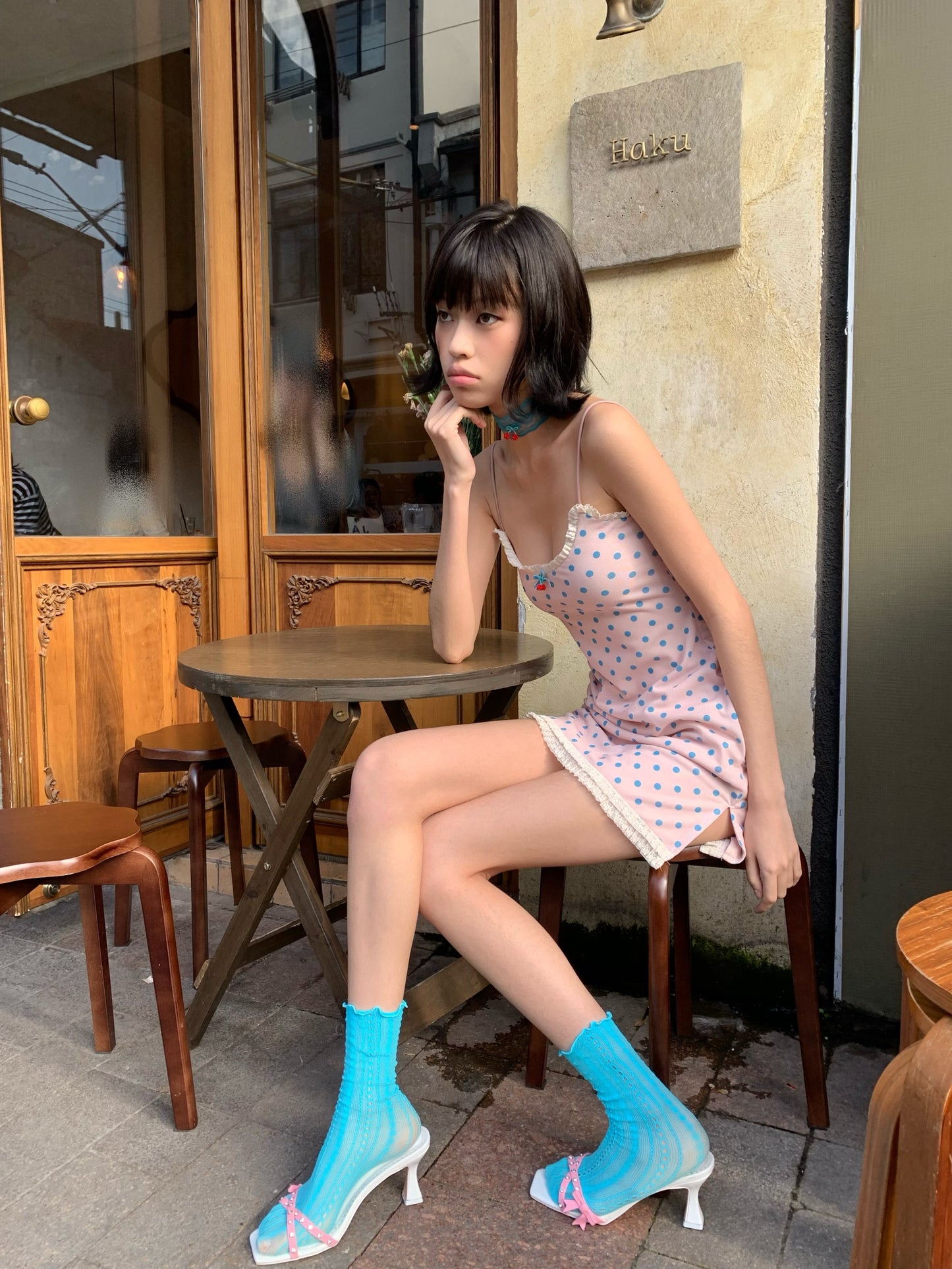 Blue vertical stripe ankle socks