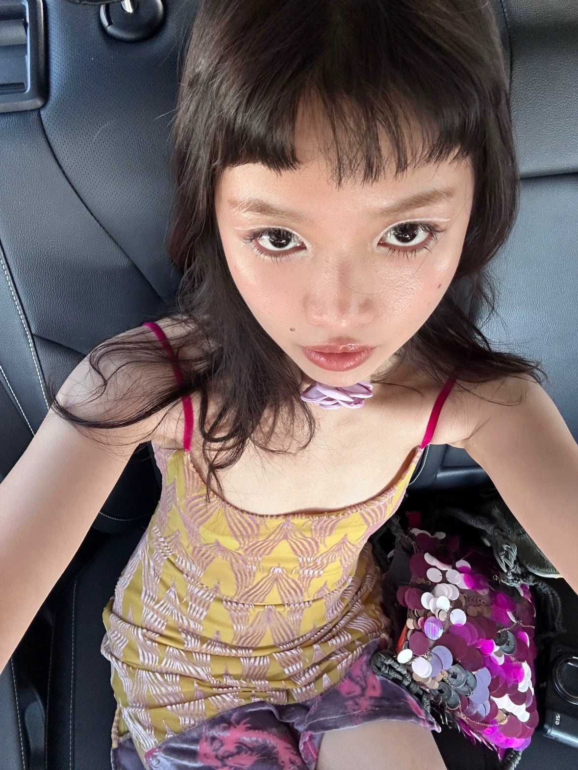 candy color contrast color strap ultra short super stretchy dress